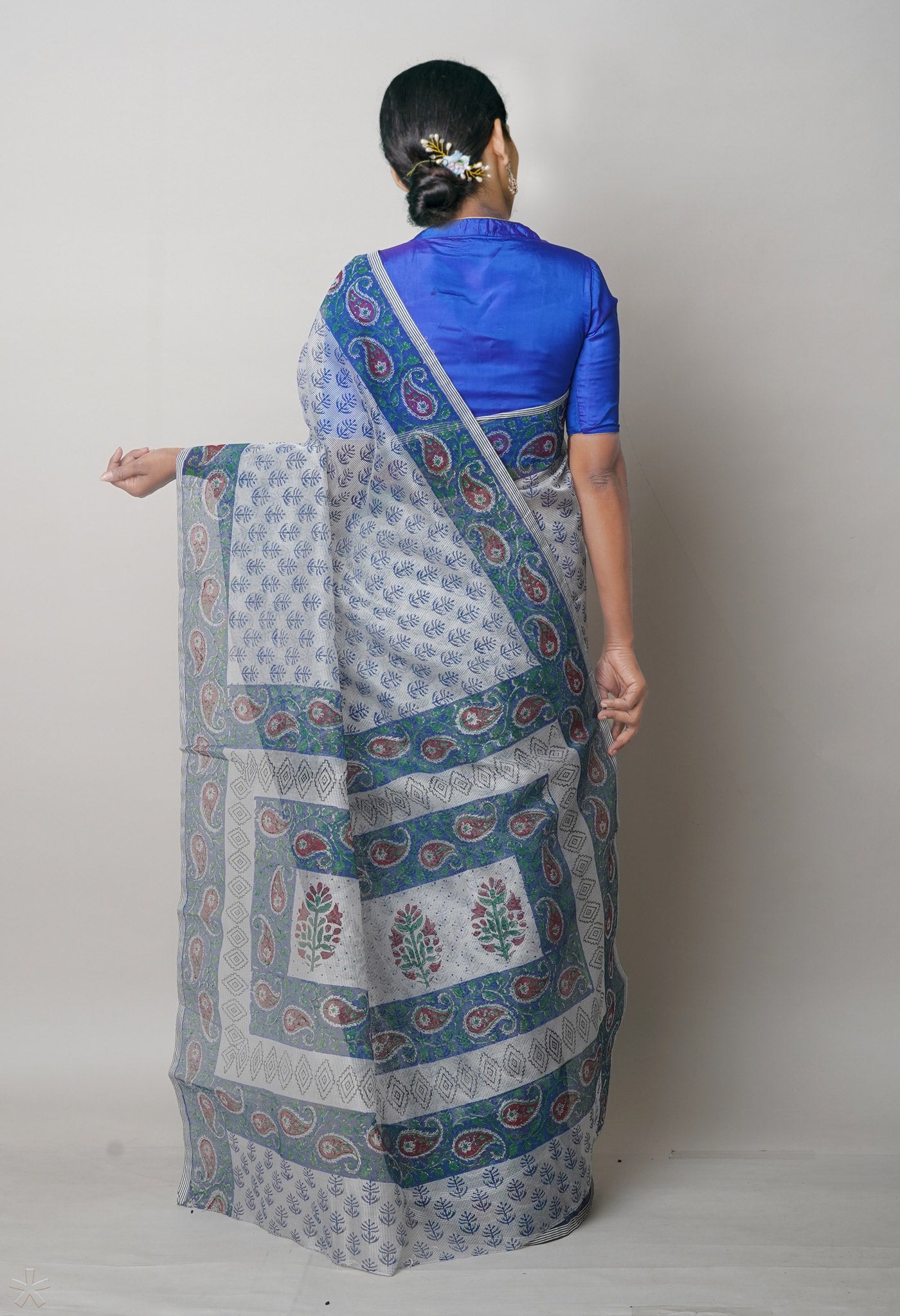 Grey Block Printed Meghalaya Supernet Saree-UNM75319