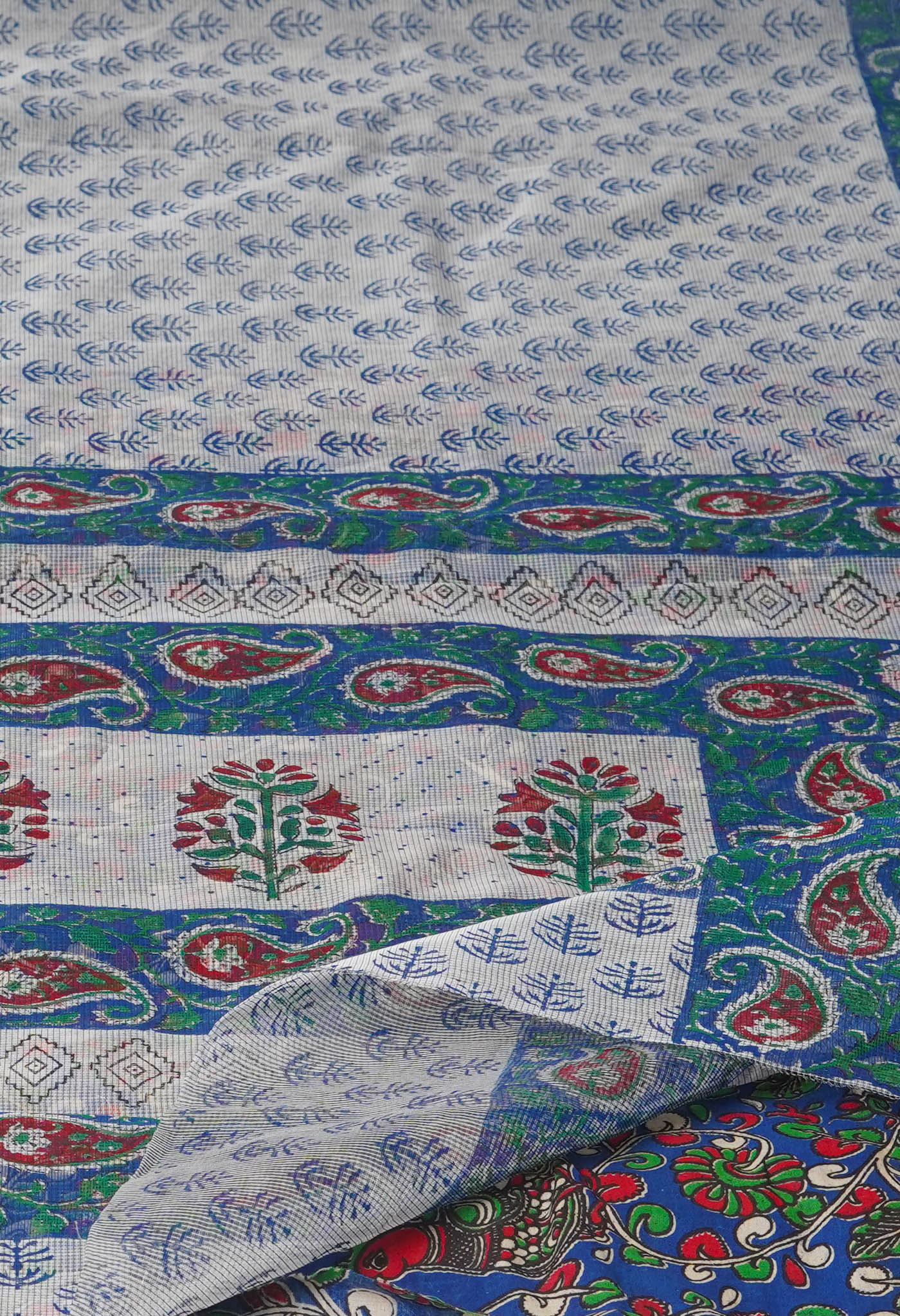 Grey Block Printed Meghalaya Supernet Saree-UNM75319