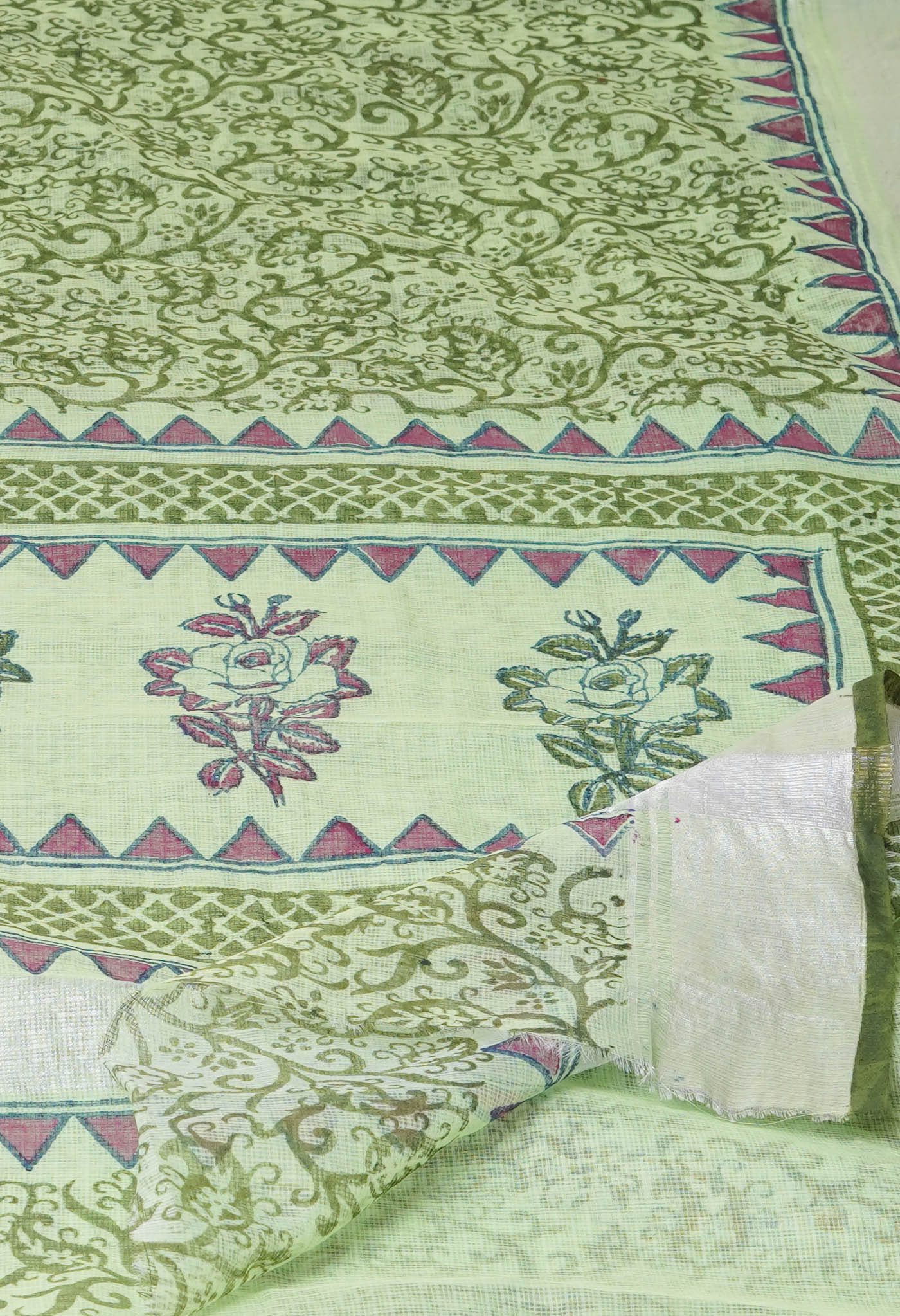 Green Pure Block Printed Kota Cotton Saree-UNM75326