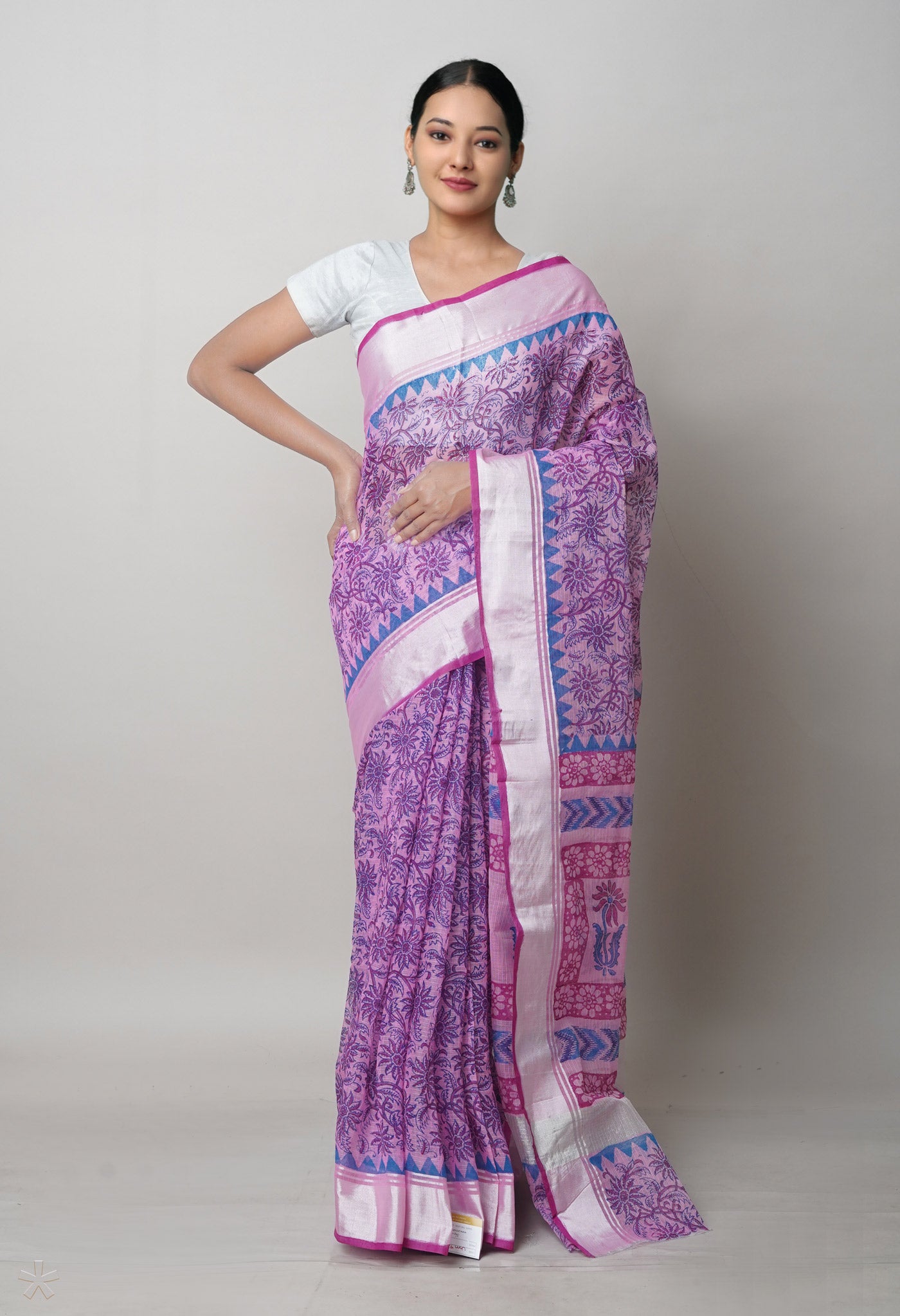 Pink Pure Block Printed Kota Cotton Saree-UNM75328