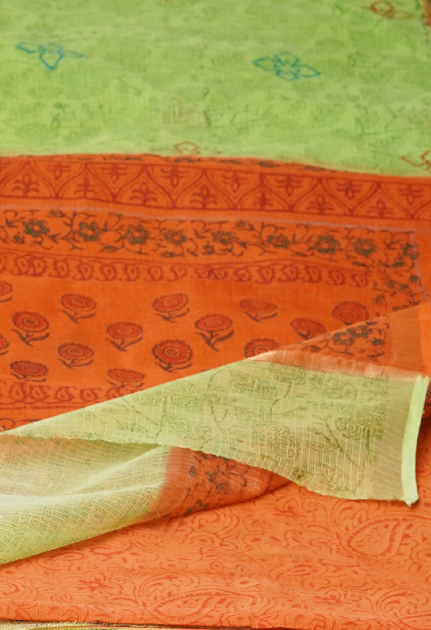 Parrot Green Pure Block Printed Kota Cotton Saree-UNM75339
