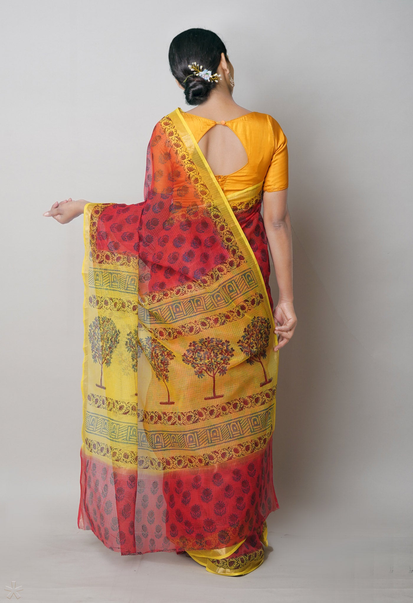 Red Pure Block Printed Kota Cotton Saree-UNM75341