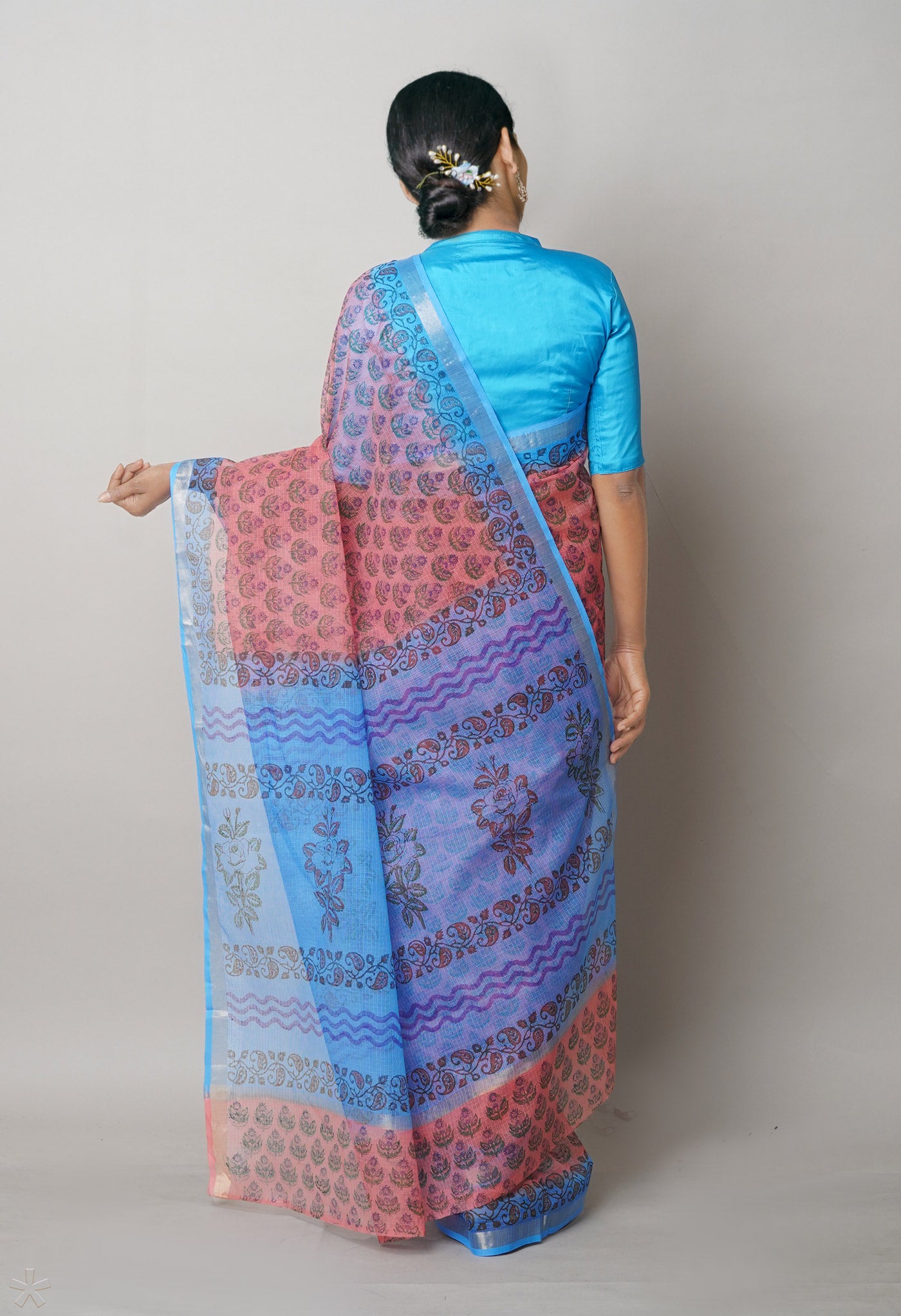 Orange Pure Block Printed Kota Cotton Saree-UNM75346