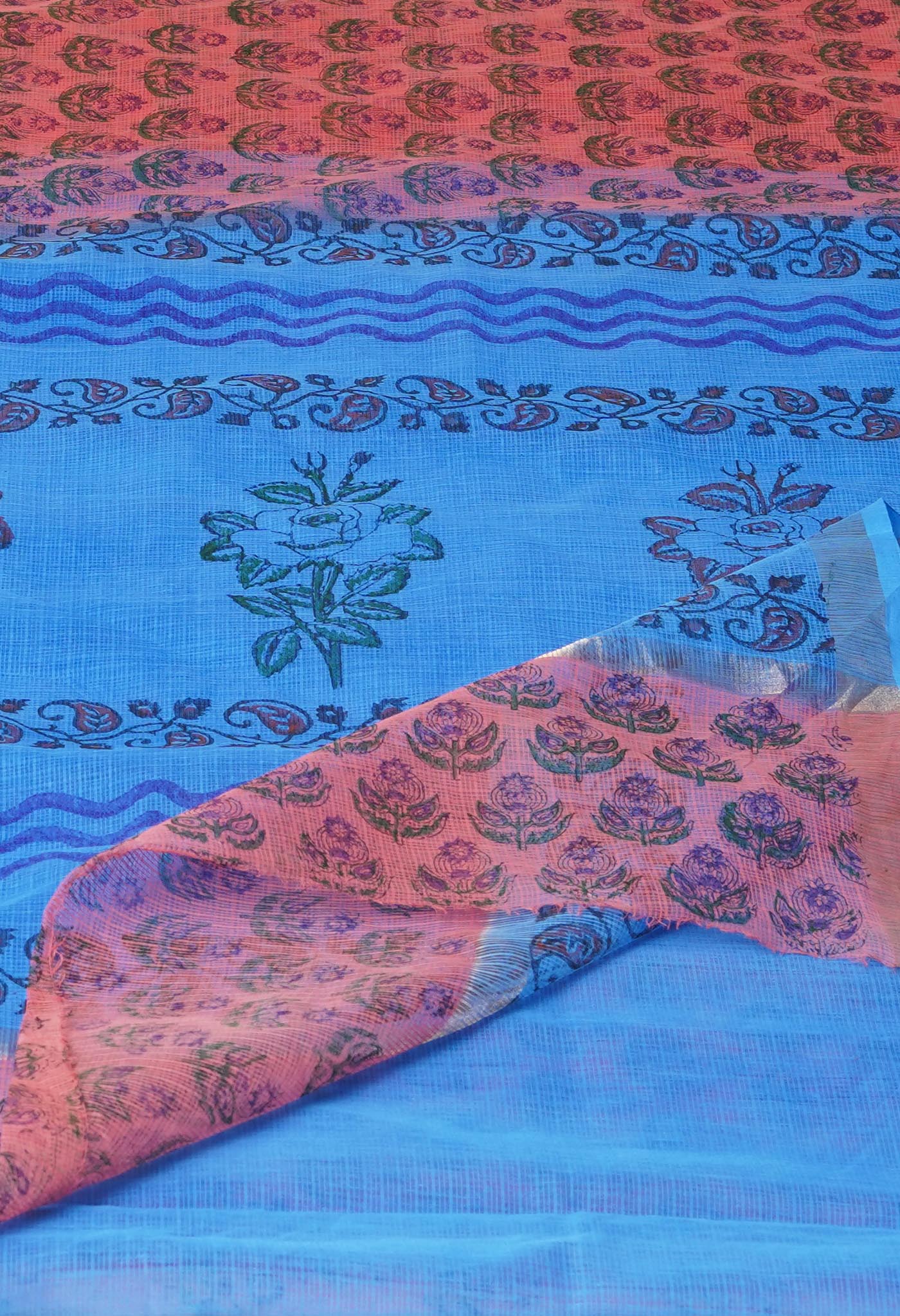 Orange Pure Block Printed Kota Cotton Saree-UNM75346