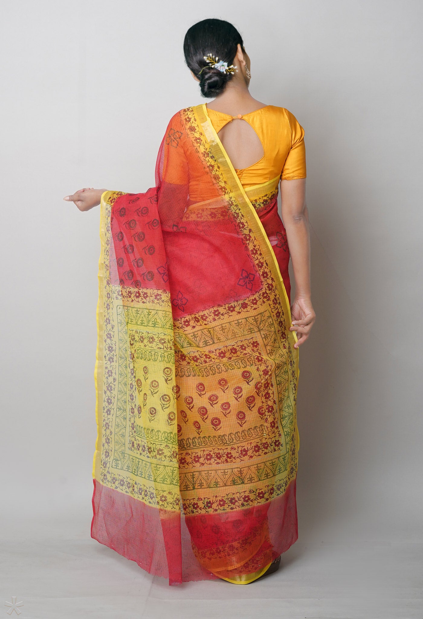 Red Pure Block Printed Kota Cotton Saree-UNM75347