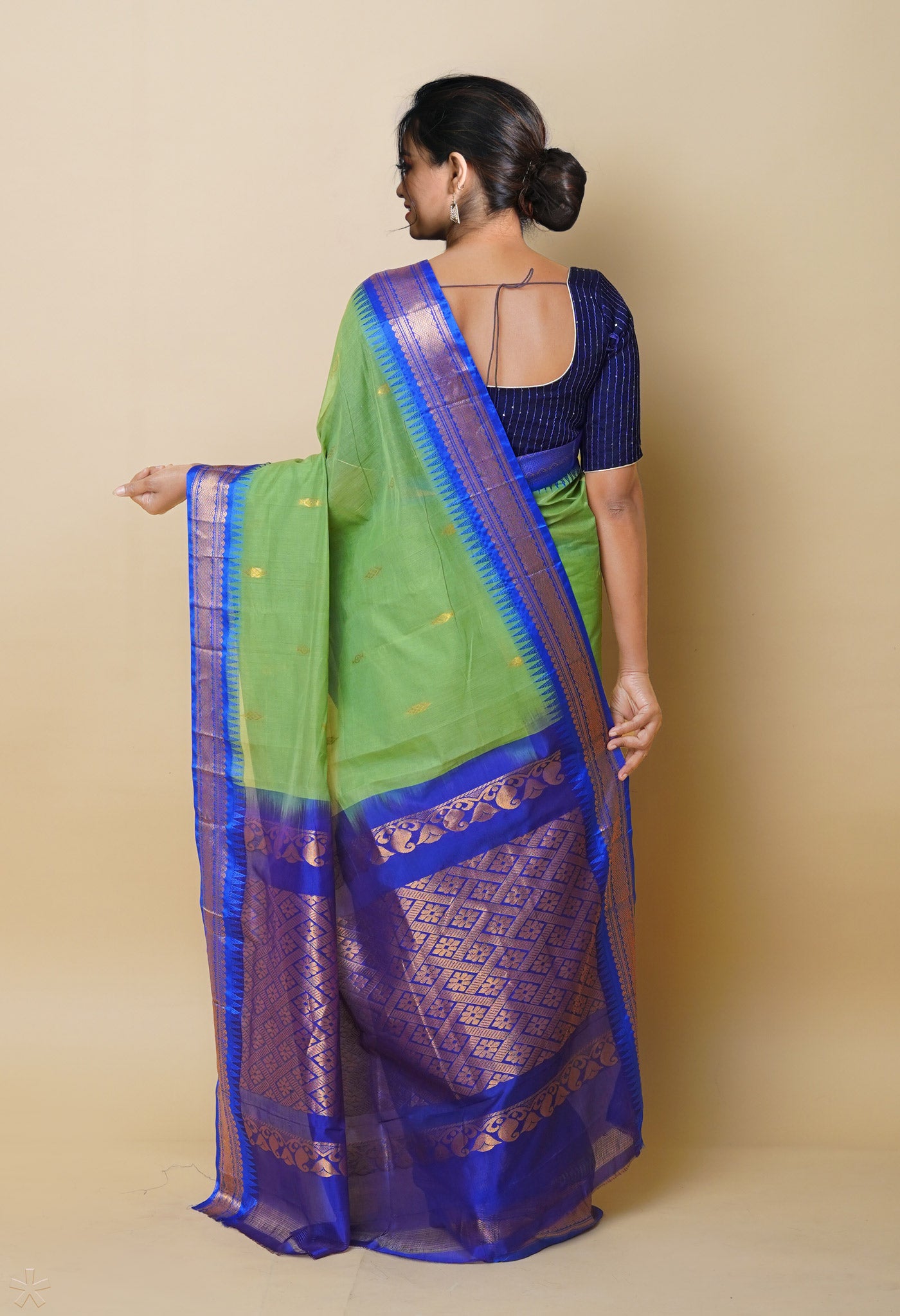 Olive Green Pure Handcrafted Gadwal cotton Saree