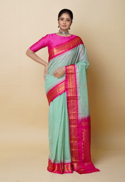 Green Pure Handcrafted Gadwal cotton Saree