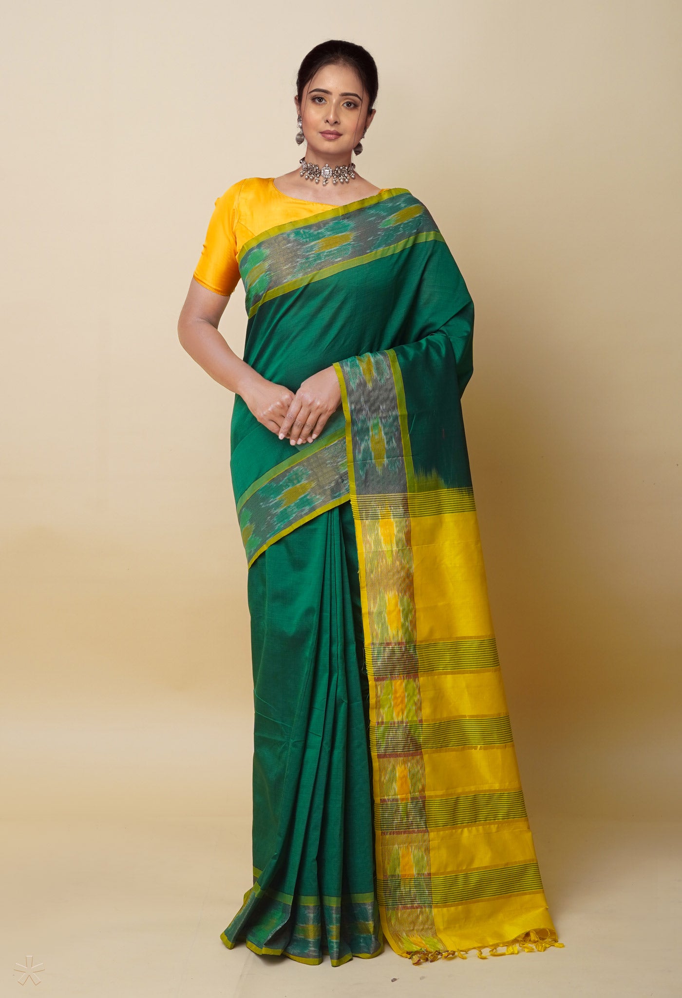 Green Pochampally Cotton Silk Saree