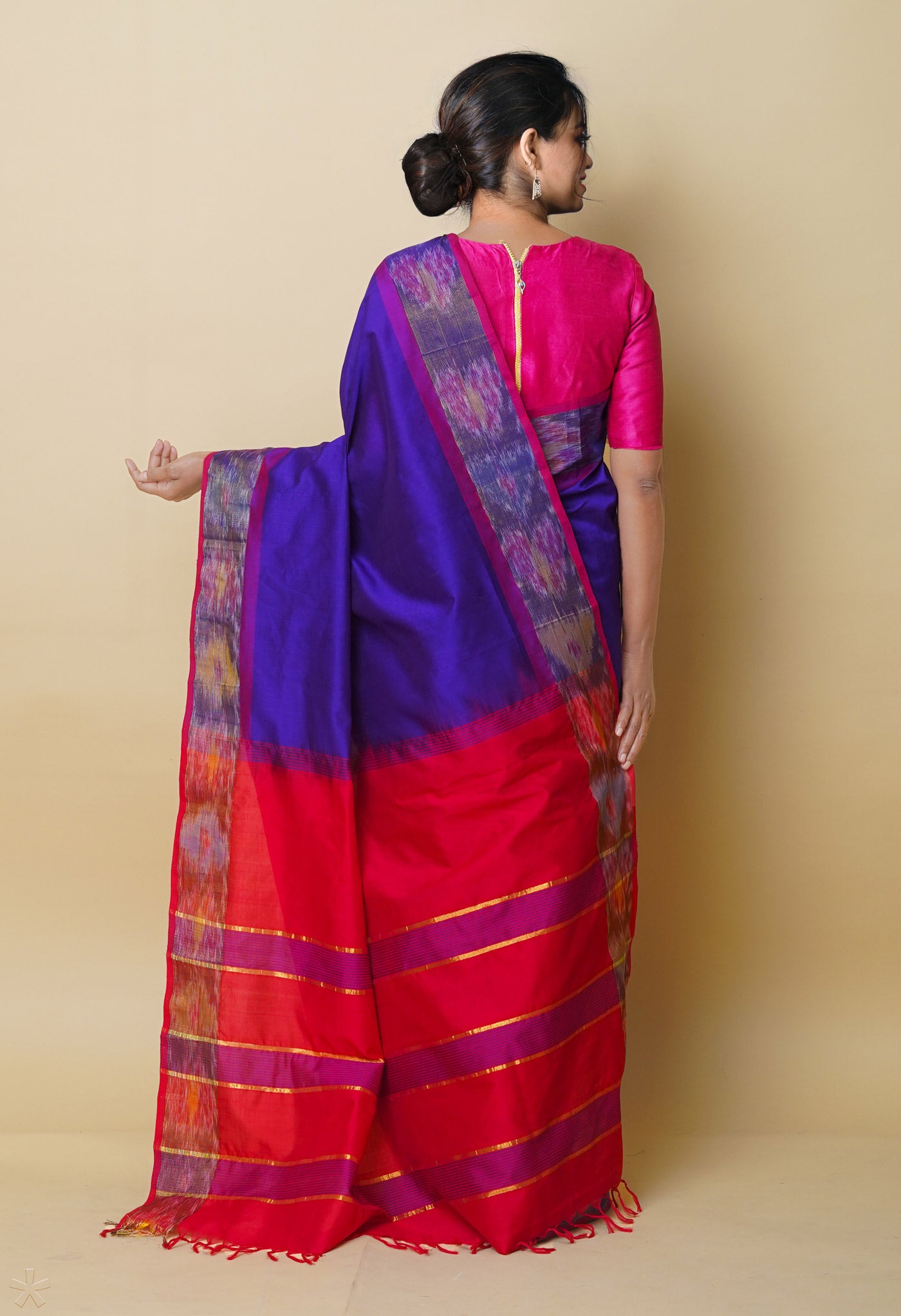 Dark Blue Pochampally Cotton Silk Saree-UNM75392