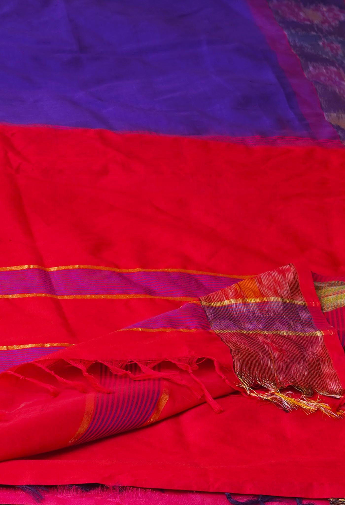 Dark Blue Pochampally Cotton Silk Saree-UNM75392