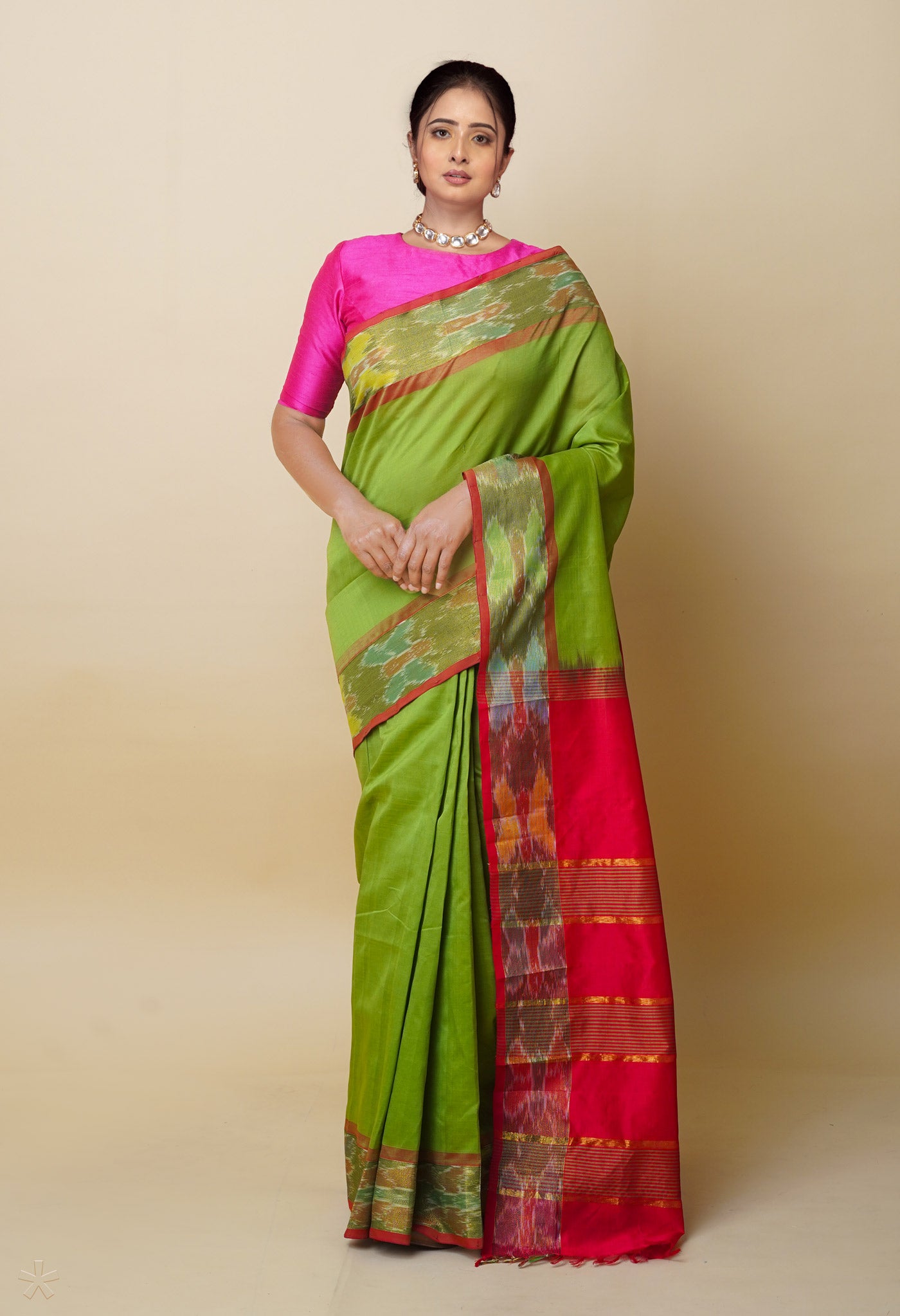 Green Pochampally Cotton Silk Saree