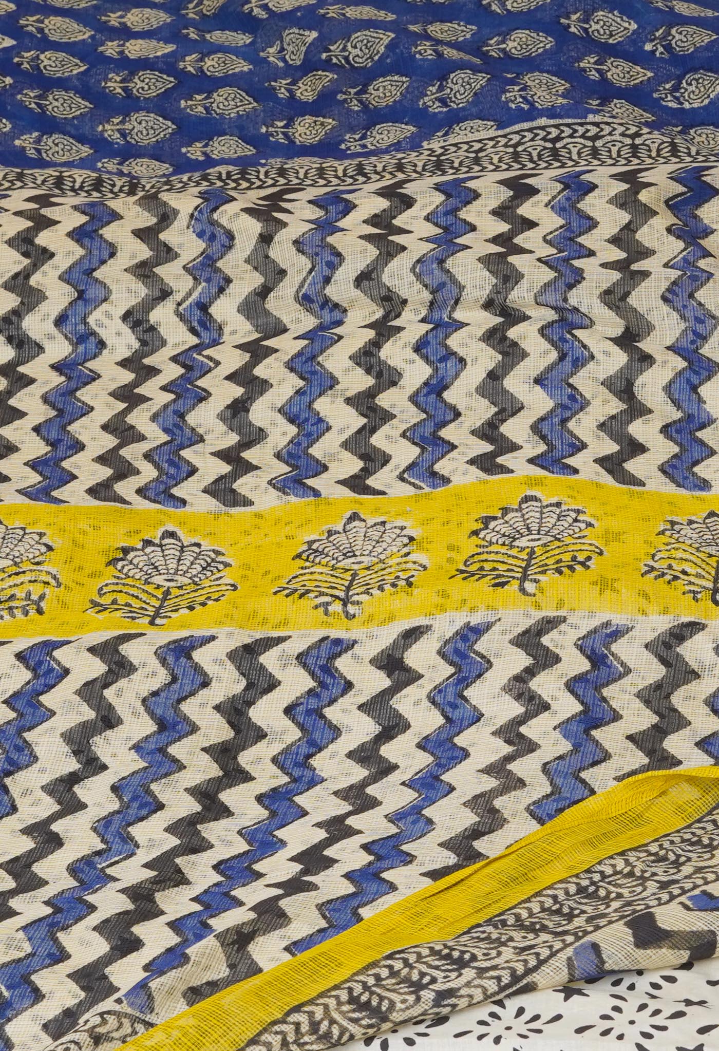 Blue Pure Bagru Printed Kota Cotton Saree