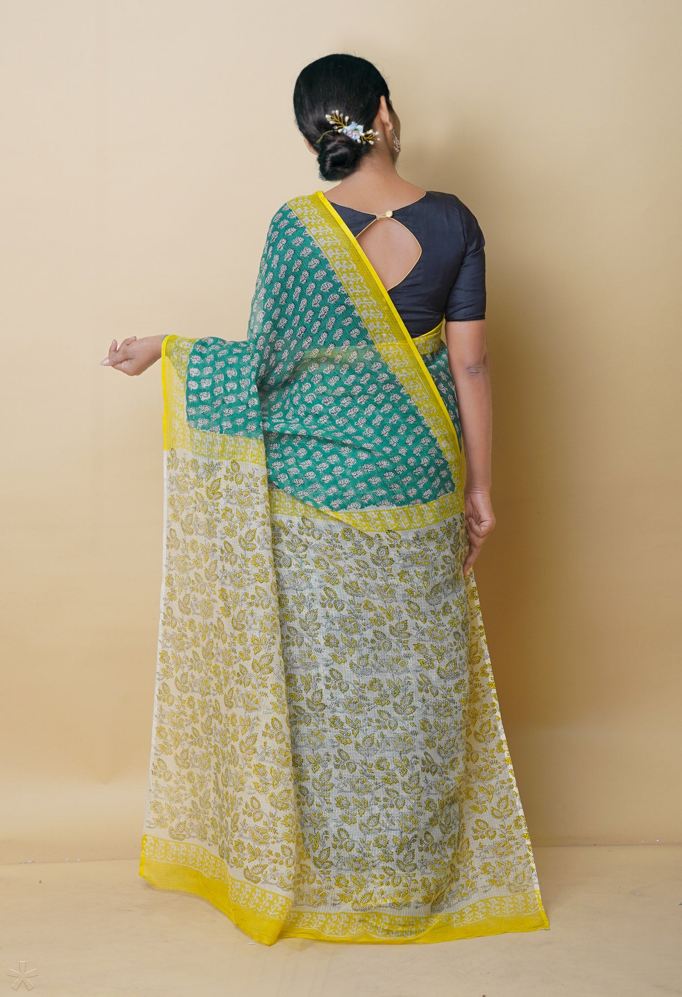 Green Pure Bagru Printed Kota Cotton Saree