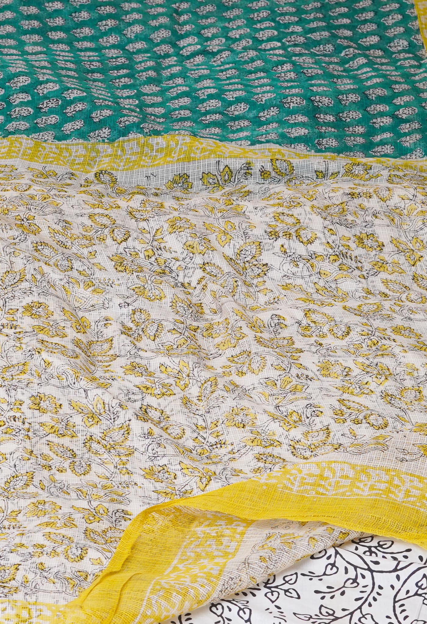 Green Pure Bagru Printed Kota Cotton Saree