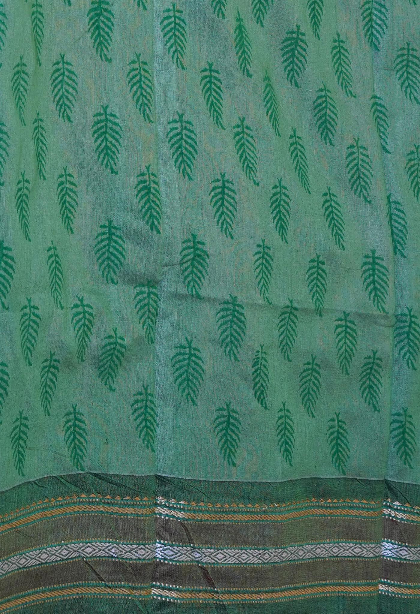 Green Pure Handloom Hand Block Printed Vidarbha Tussar Silk Saree