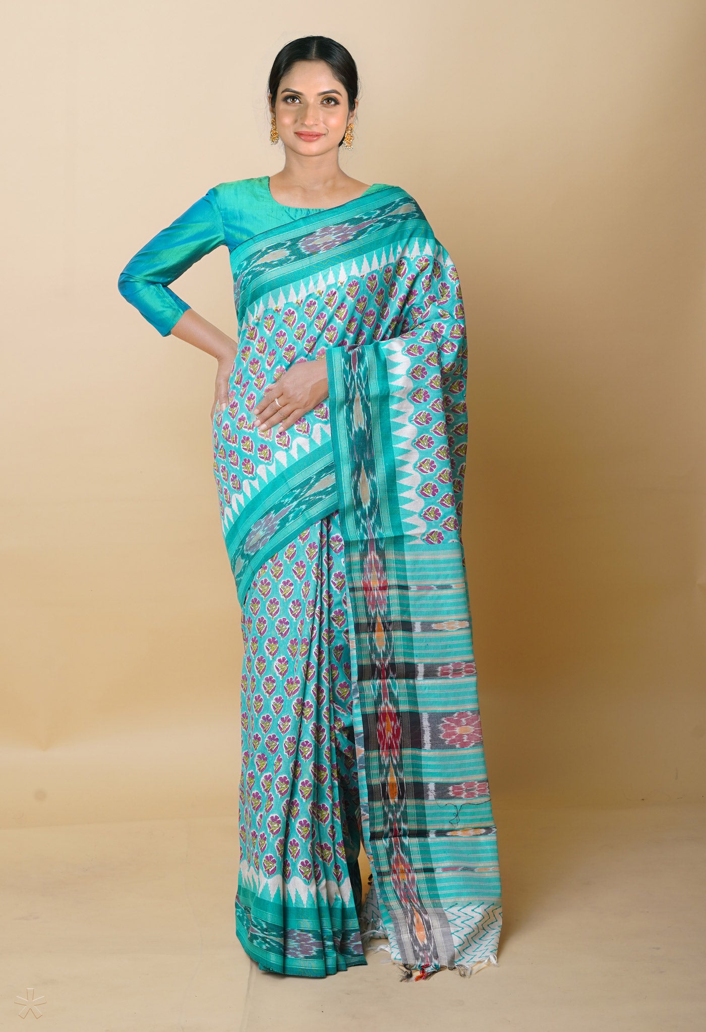 Blue Pure Handloom Hand Block Printed Vidarbha Tussar Silk Saree