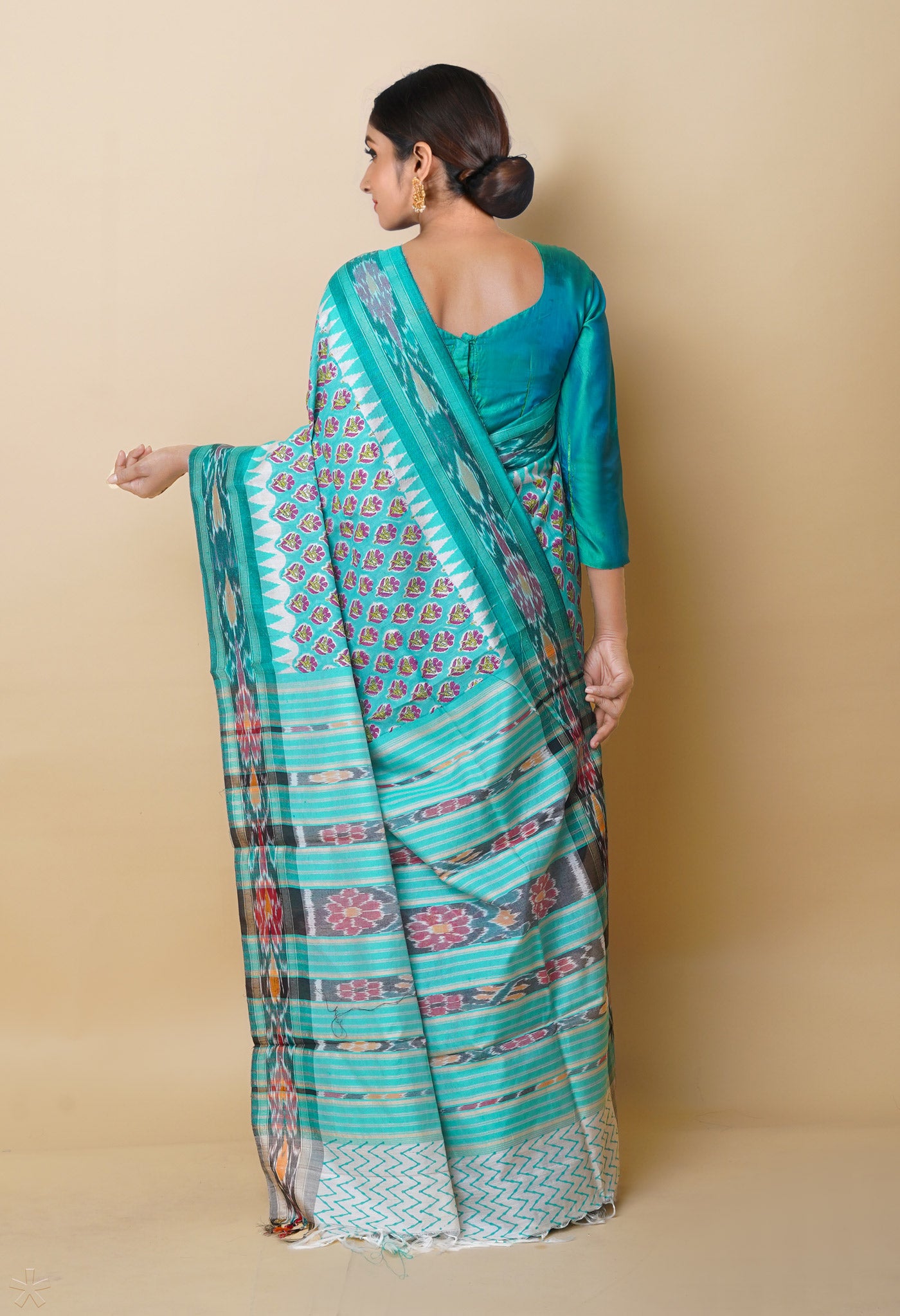 Blue Pure Handloom Hand Block Printed Vidarbha Tussar Silk Saree