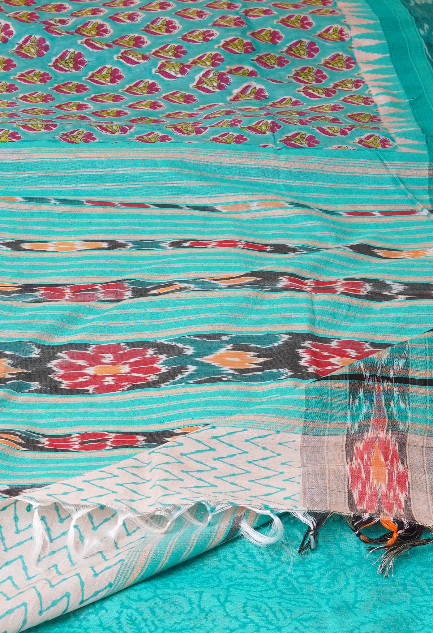 Blue Pure Handloom Hand Block Printed Vidarbha Tussar Silk Saree
