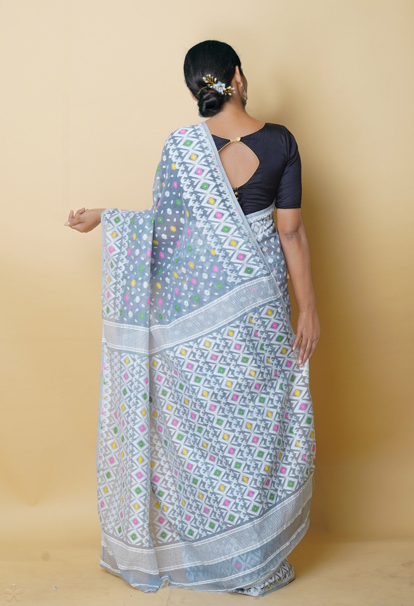 Grey Jamdhani Bengal Cotton Silk Saree-UNM75435