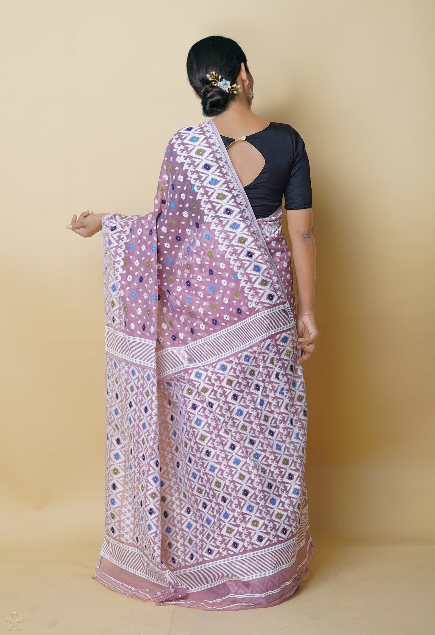 Pale Pink Jamdhani Bengal Cotton Silk Saree-UNM75440