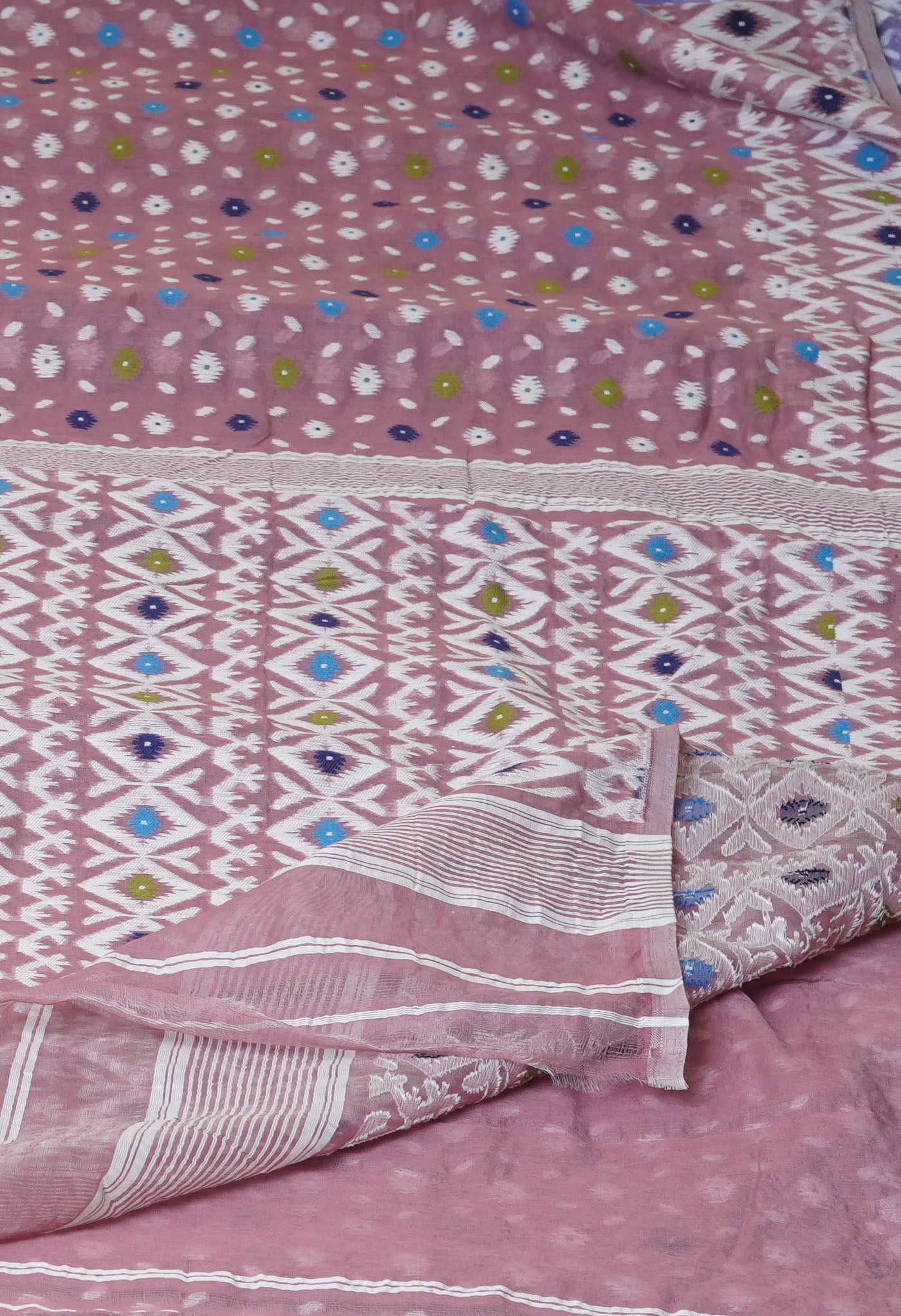 Pale Pink Jamdhani Bengal Cotton Silk Saree-UNM75440