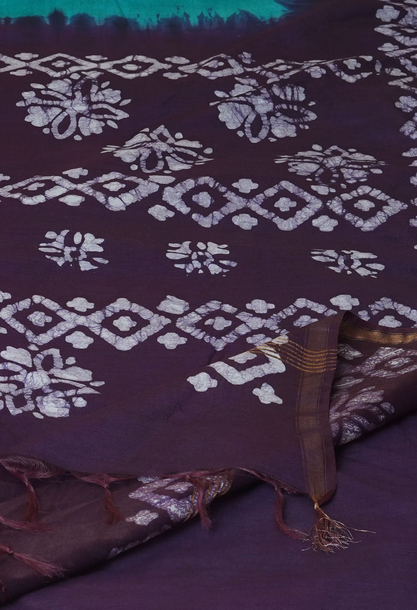 Green-Dark Purple Pure Batik Printed Chanderi Sico Saree
