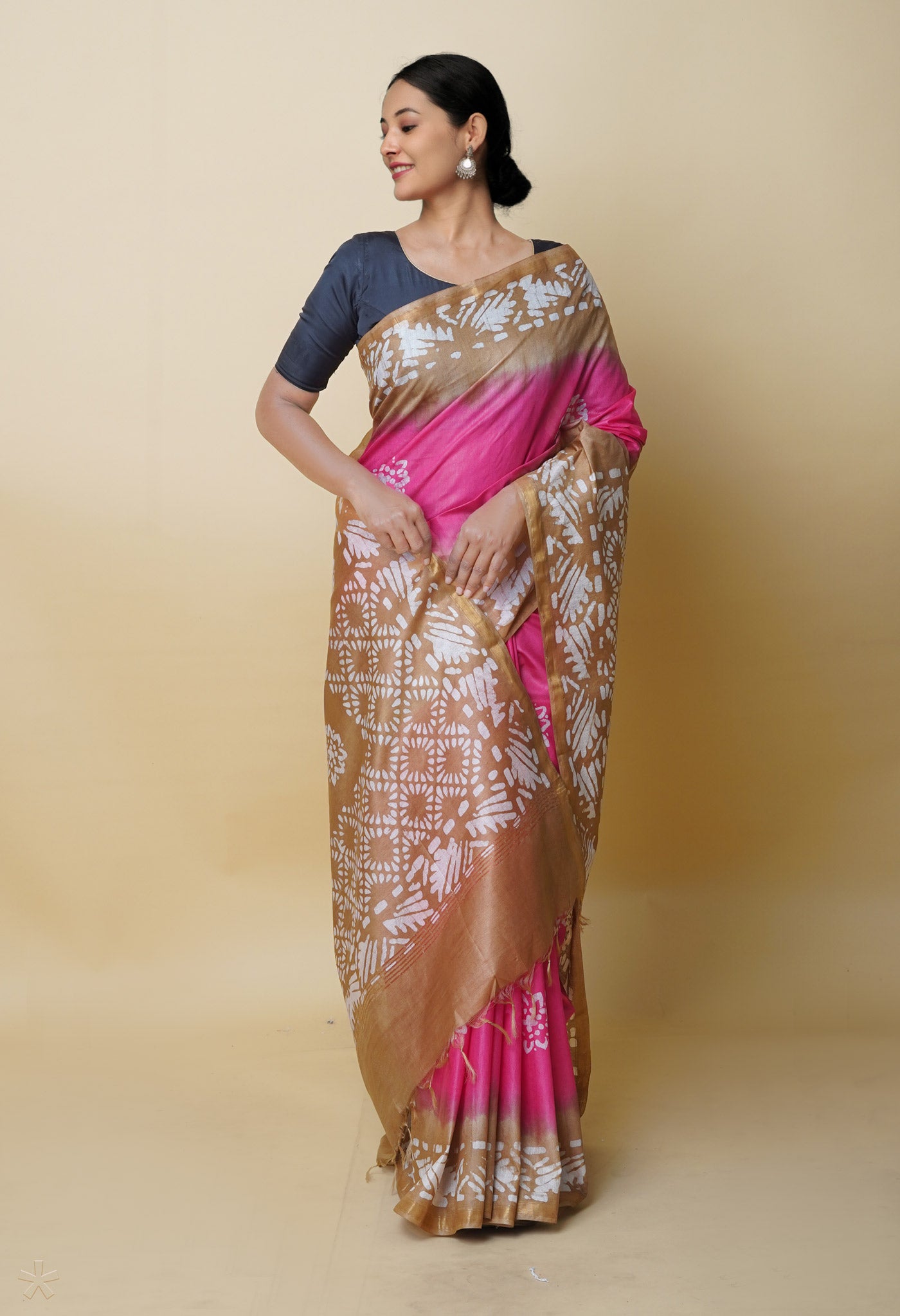 Pink Pure Batik Printed Chanderi Sico Saree