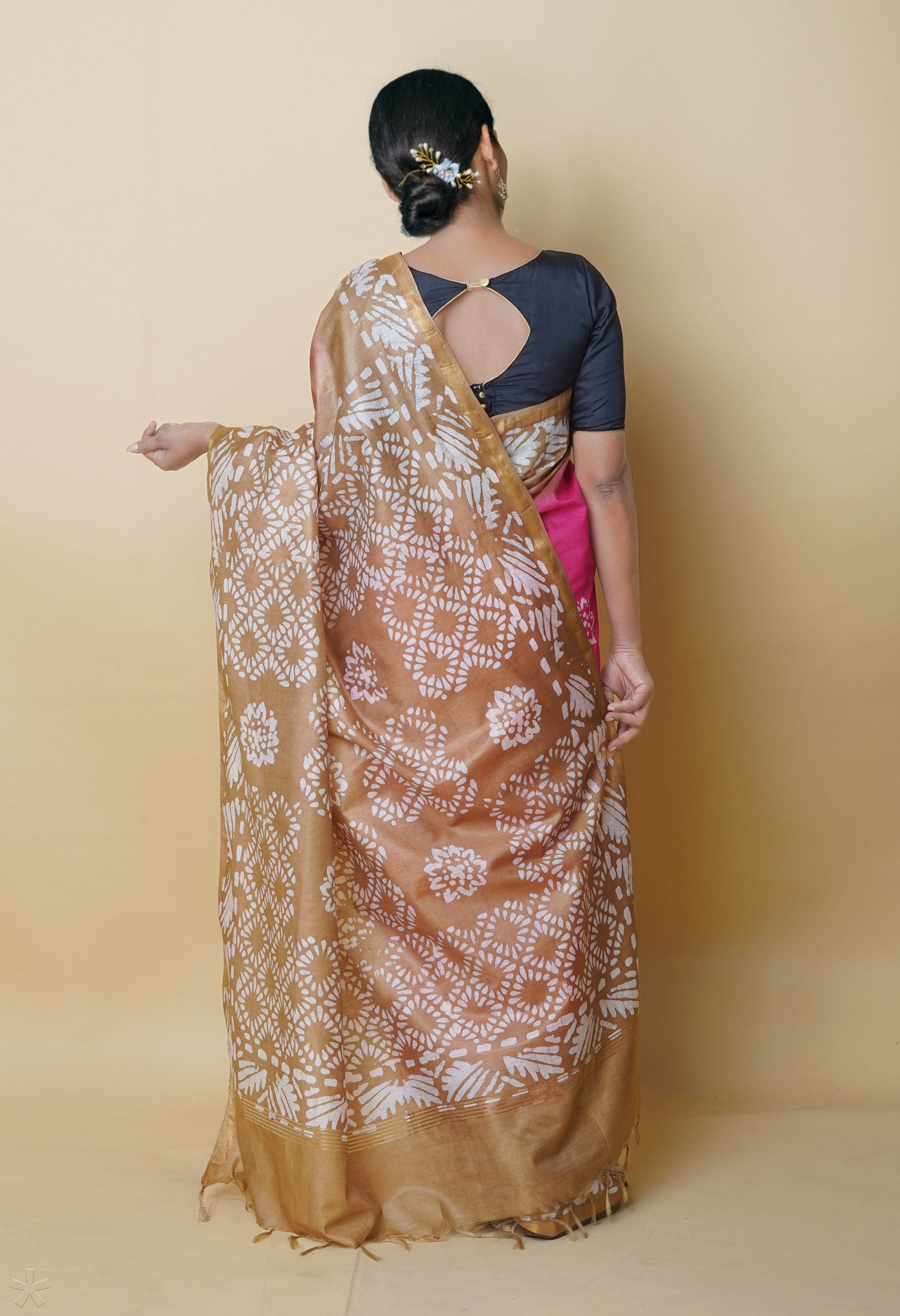 Pink Pure Batik Printed Chanderi Sico Saree