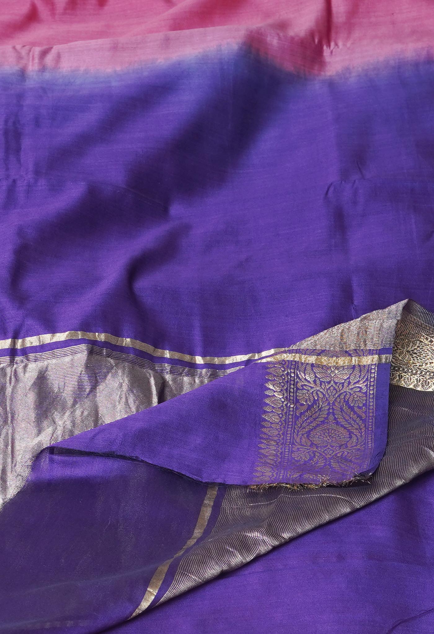 Peach Pink Pure Dyed Banarasi Chiniya Silk Saree
