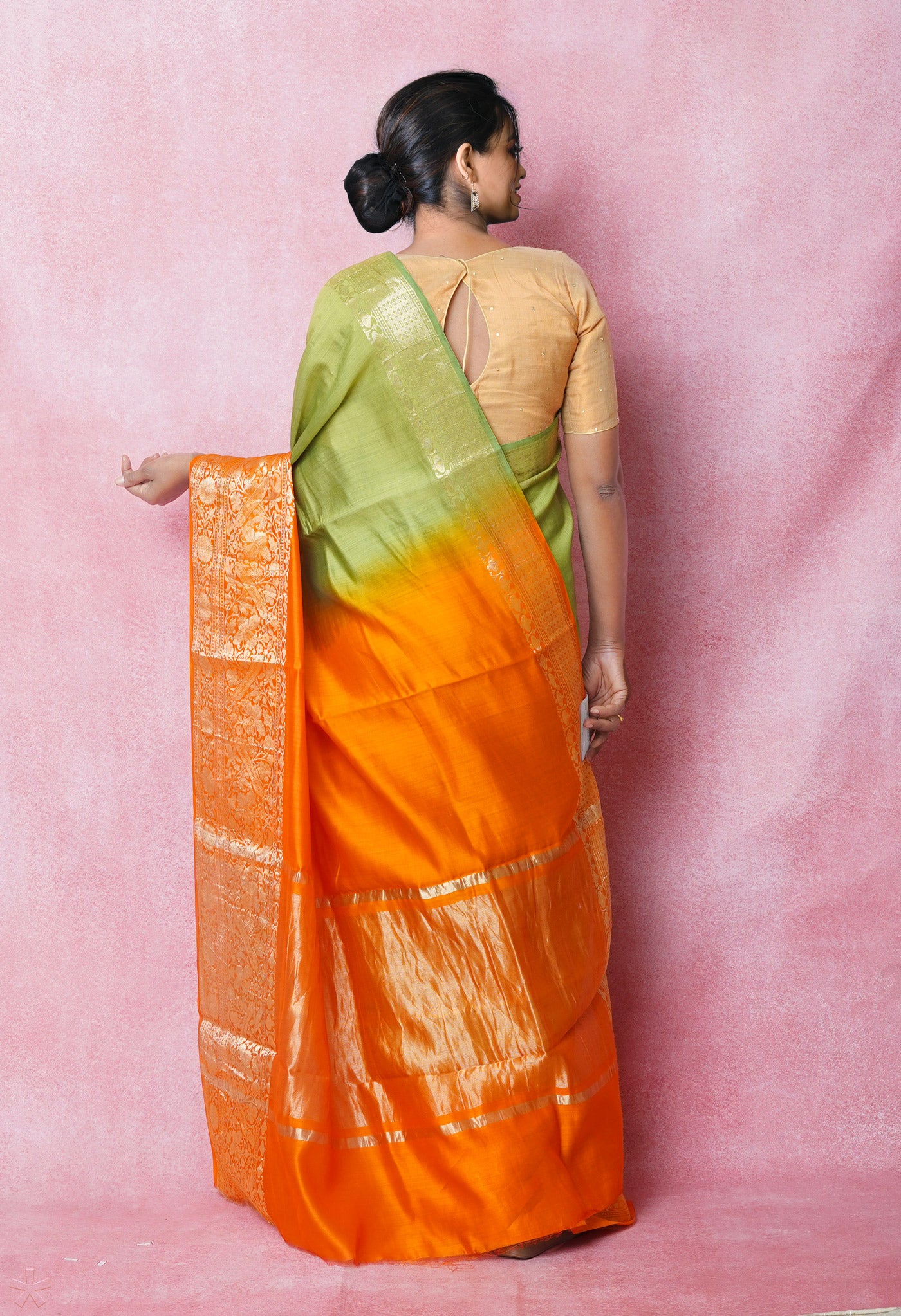 Olive Green Pure Dyed Banarasi Chiniya Silk Saree