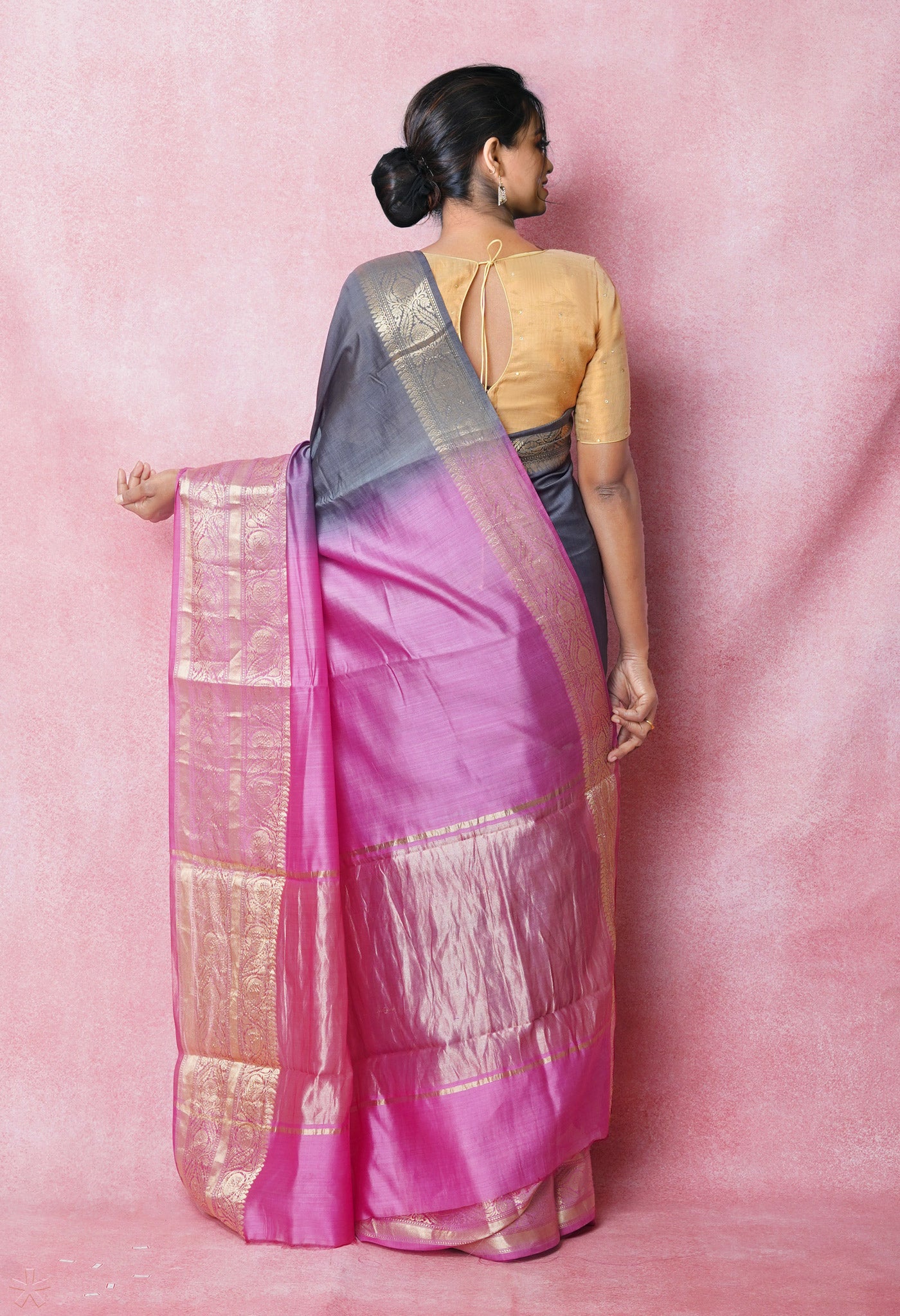 Grey Pure Dyed Banarasi Chiniya Silk Saree