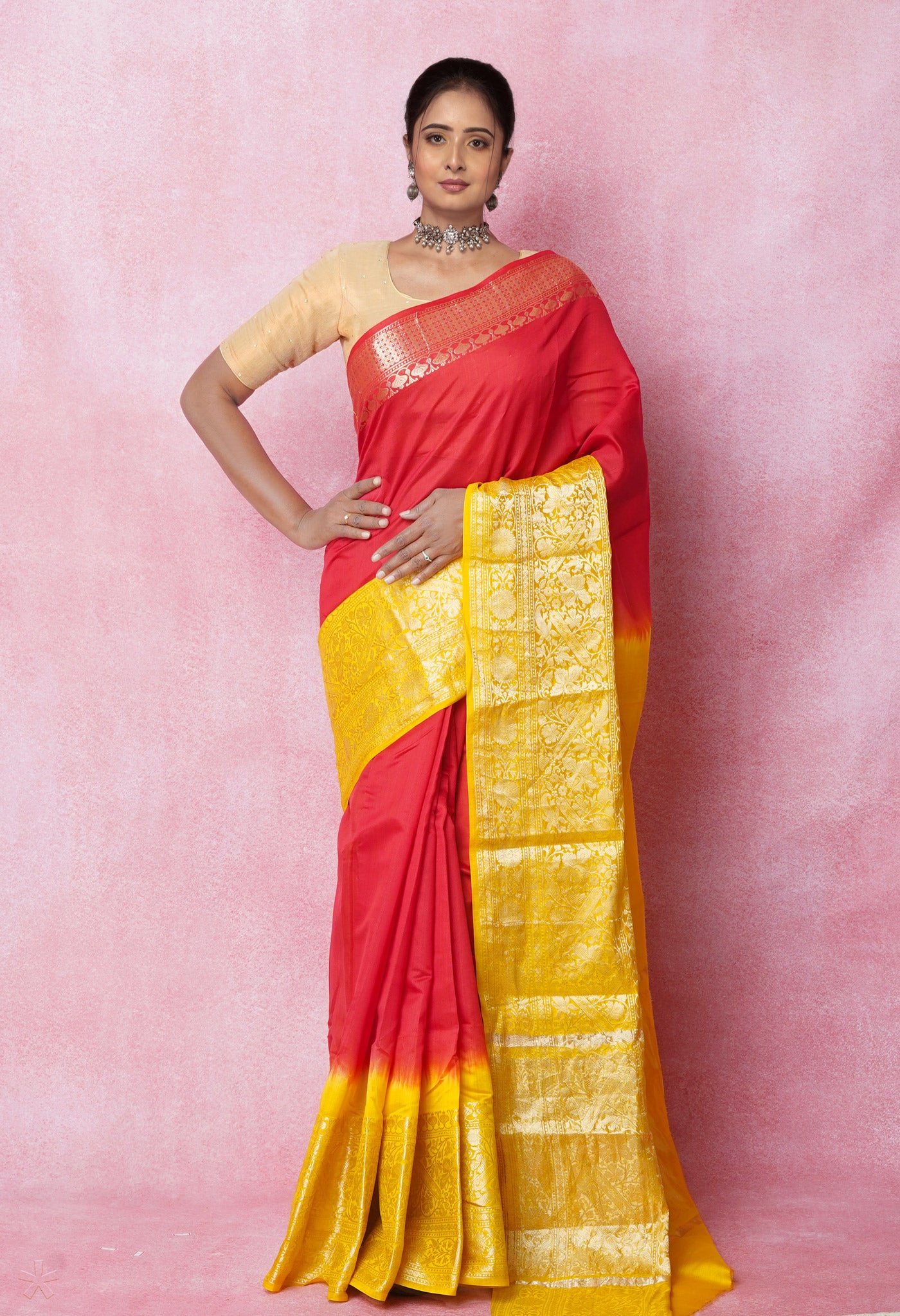 Red Pure Dyed Banarasi Chiniya Silk Saree