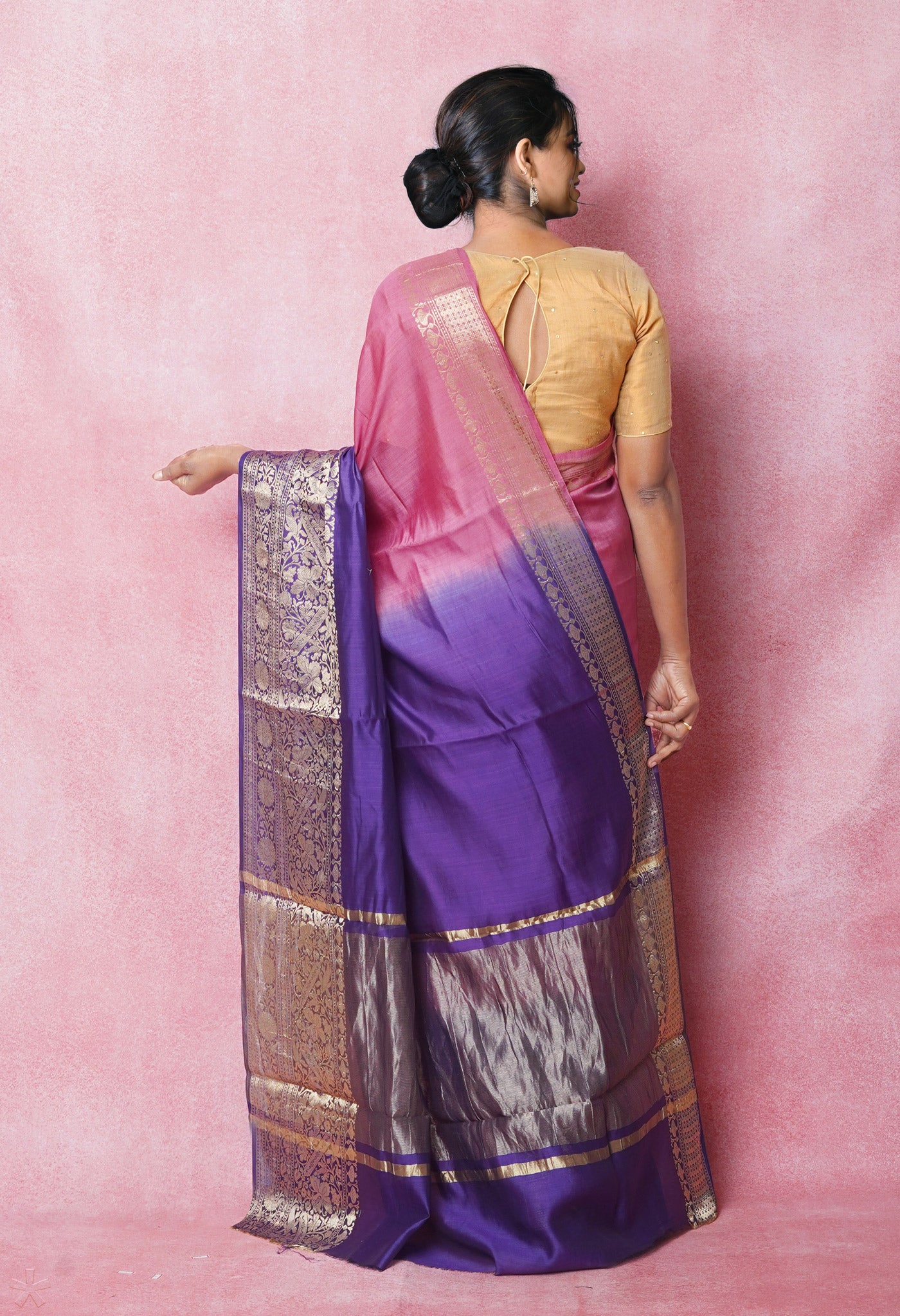 Peach Pink Pure Dyed Banarasi Chiniya Silk Saree