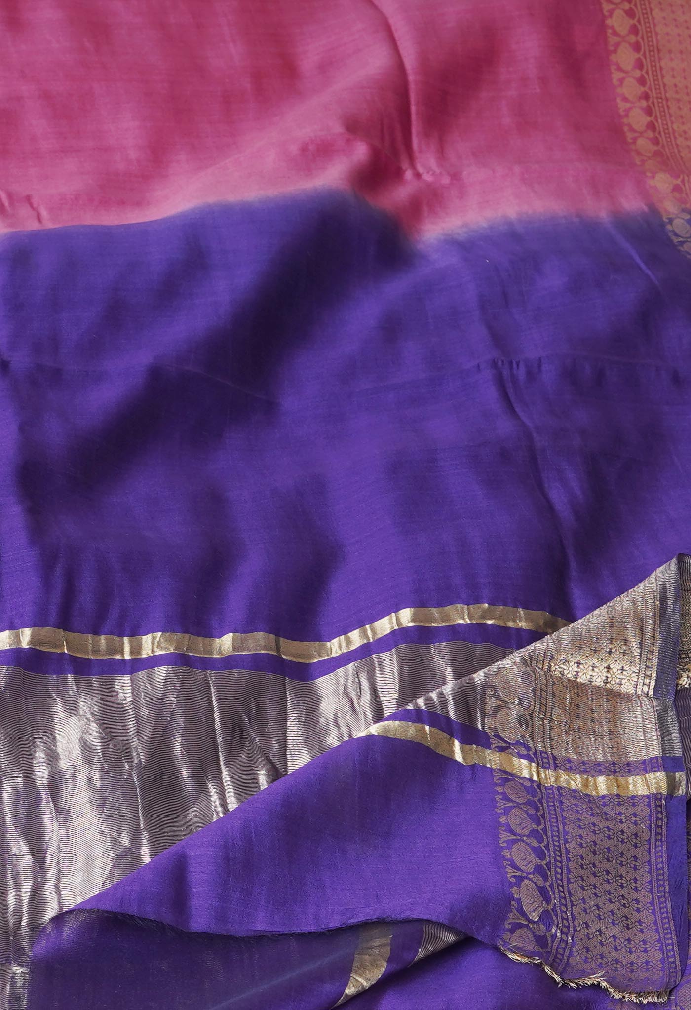 Peach Pink Pure Dyed Banarasi Chiniya Silk Saree