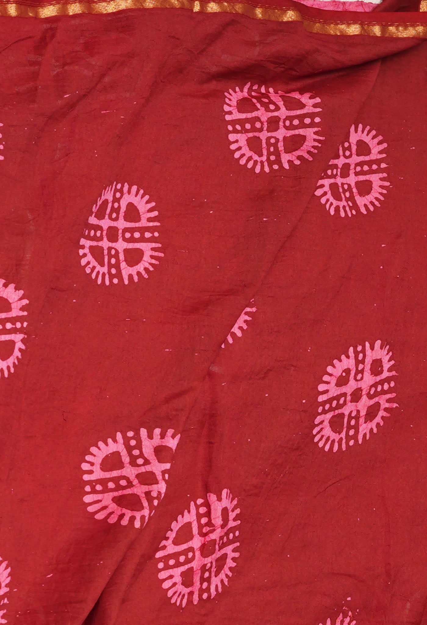 Pink-Maroon Pure Pen Wax Batik Hand Printed Chanderi Sico Saree