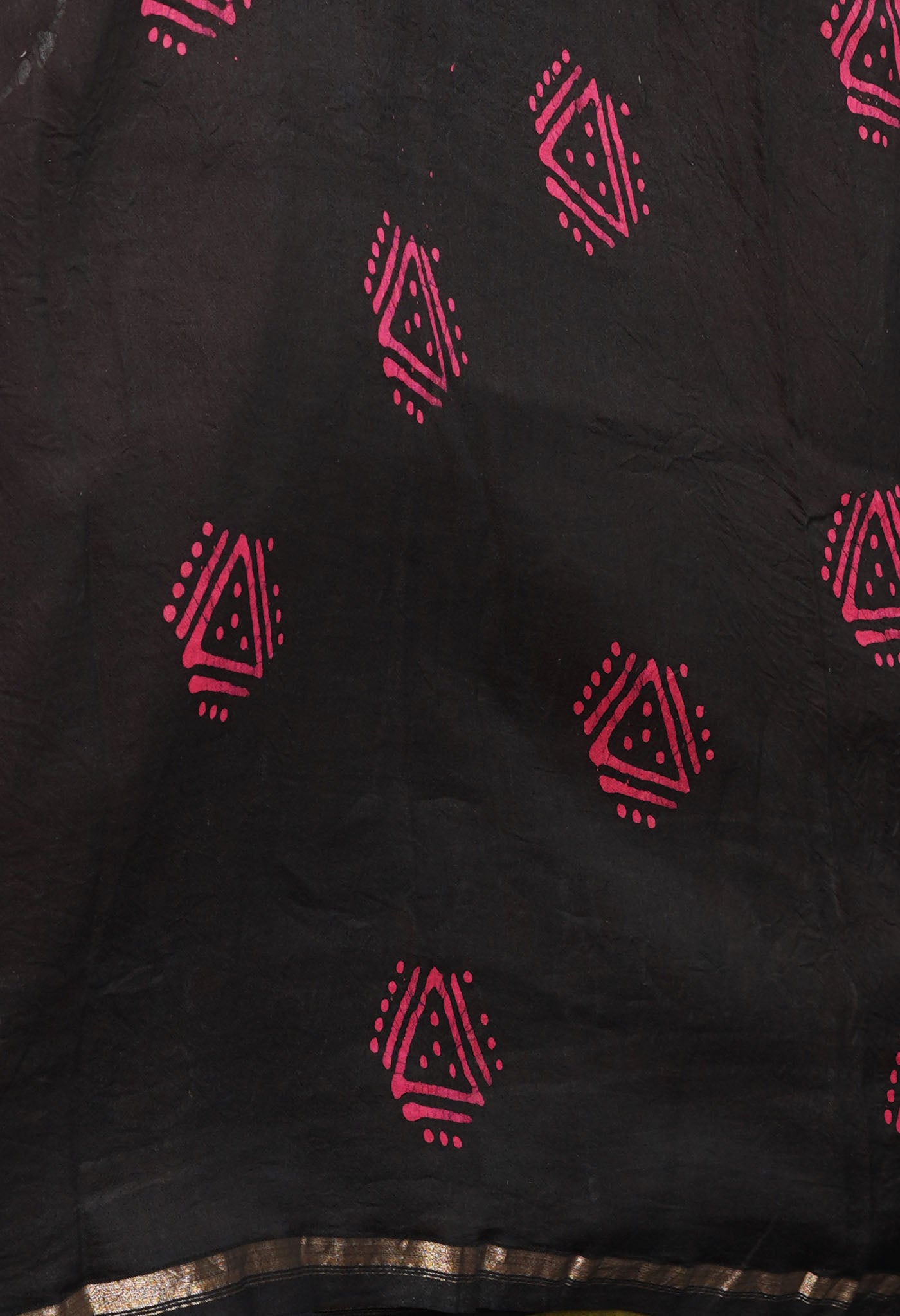 Red-Black Pure Pen Wax Batik Hand Printed Chanderi Sico Saree-UNM75494