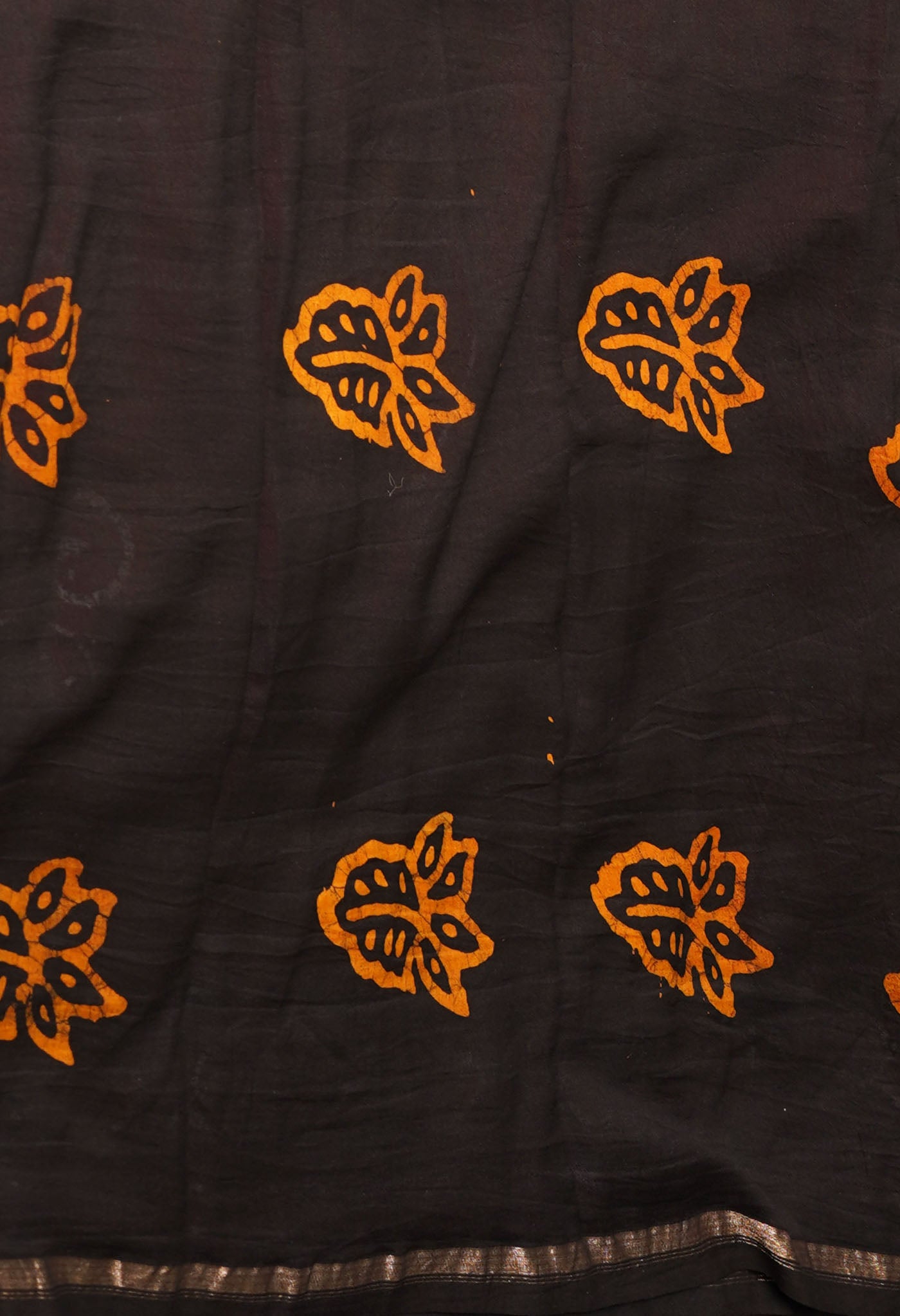 Red-Black Pure Pen Wax Batik Hand Printed Chanderi Sico Saree