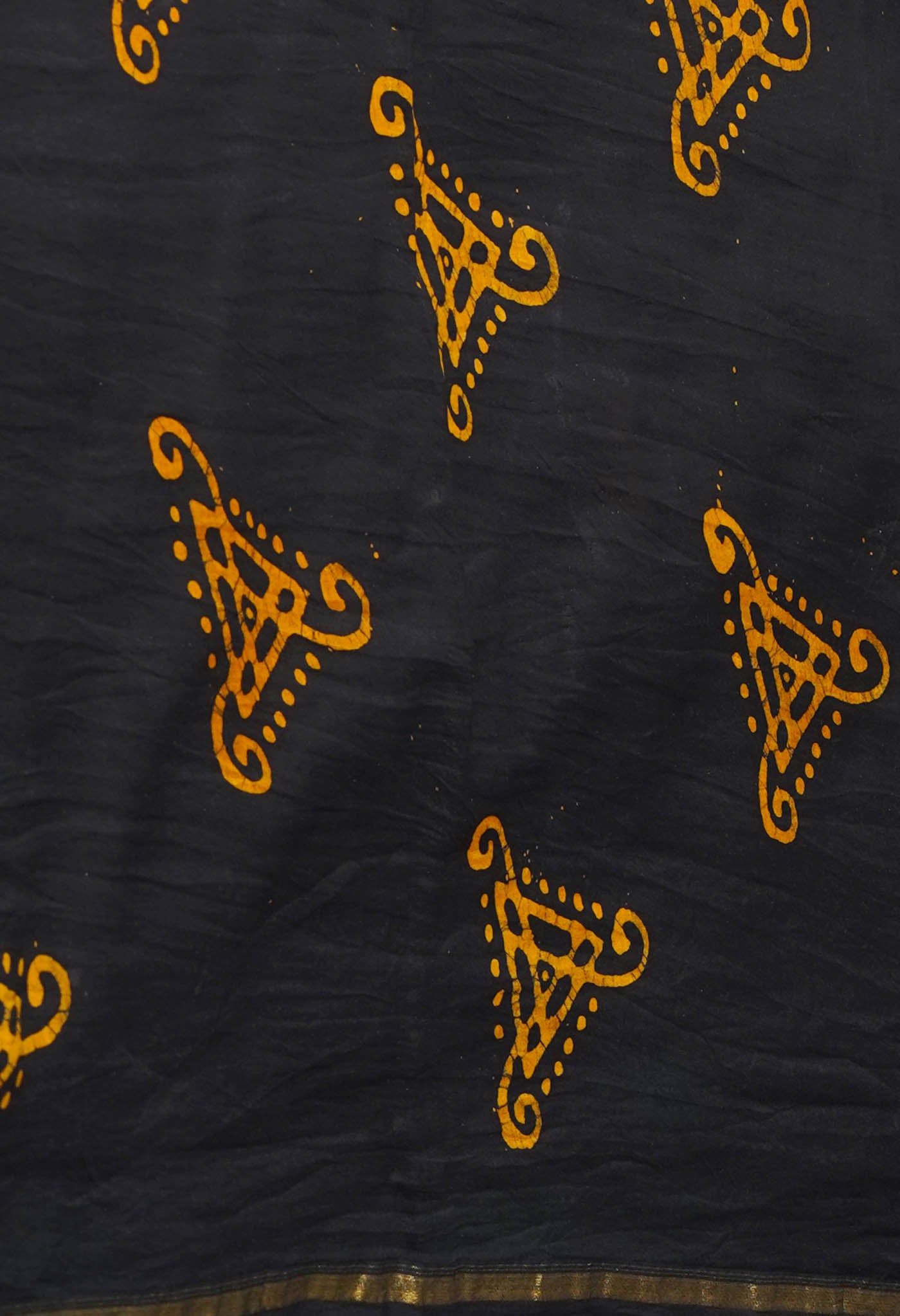 Green -Black Pure Pen Wax Batik Hand Printed Chanderi Sico Saree