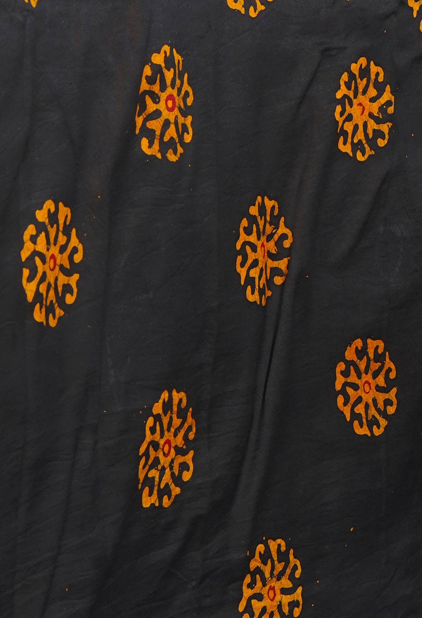 Mustard Yellow-Black Pure Pen Wax Batik Hand Printed Chanderi Sico Saree