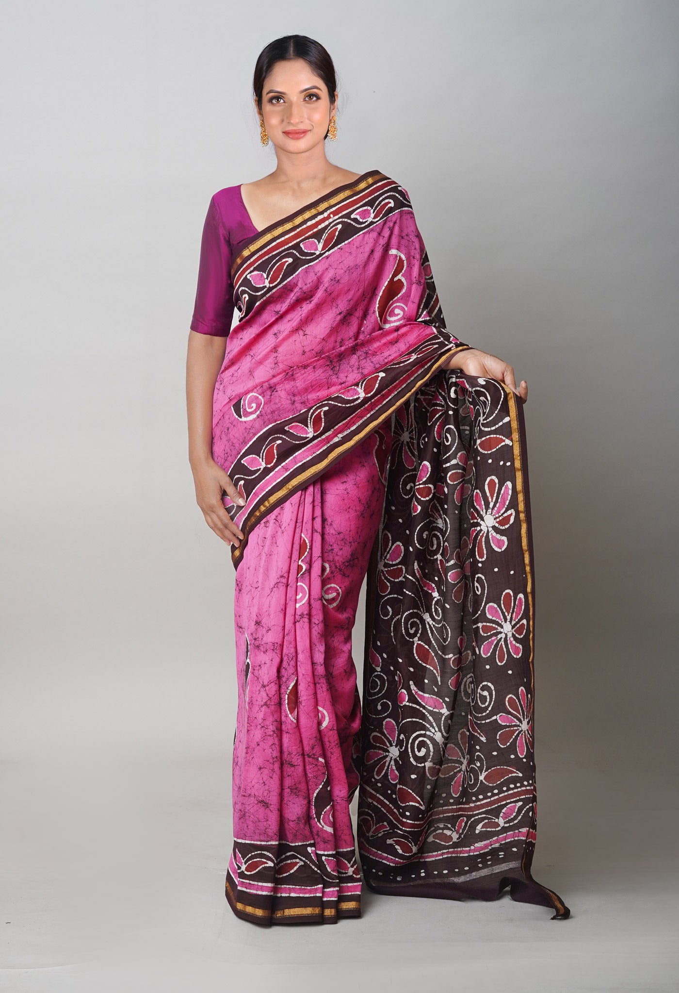 Pink Pure Batik Printed Chanderi Sico Saree