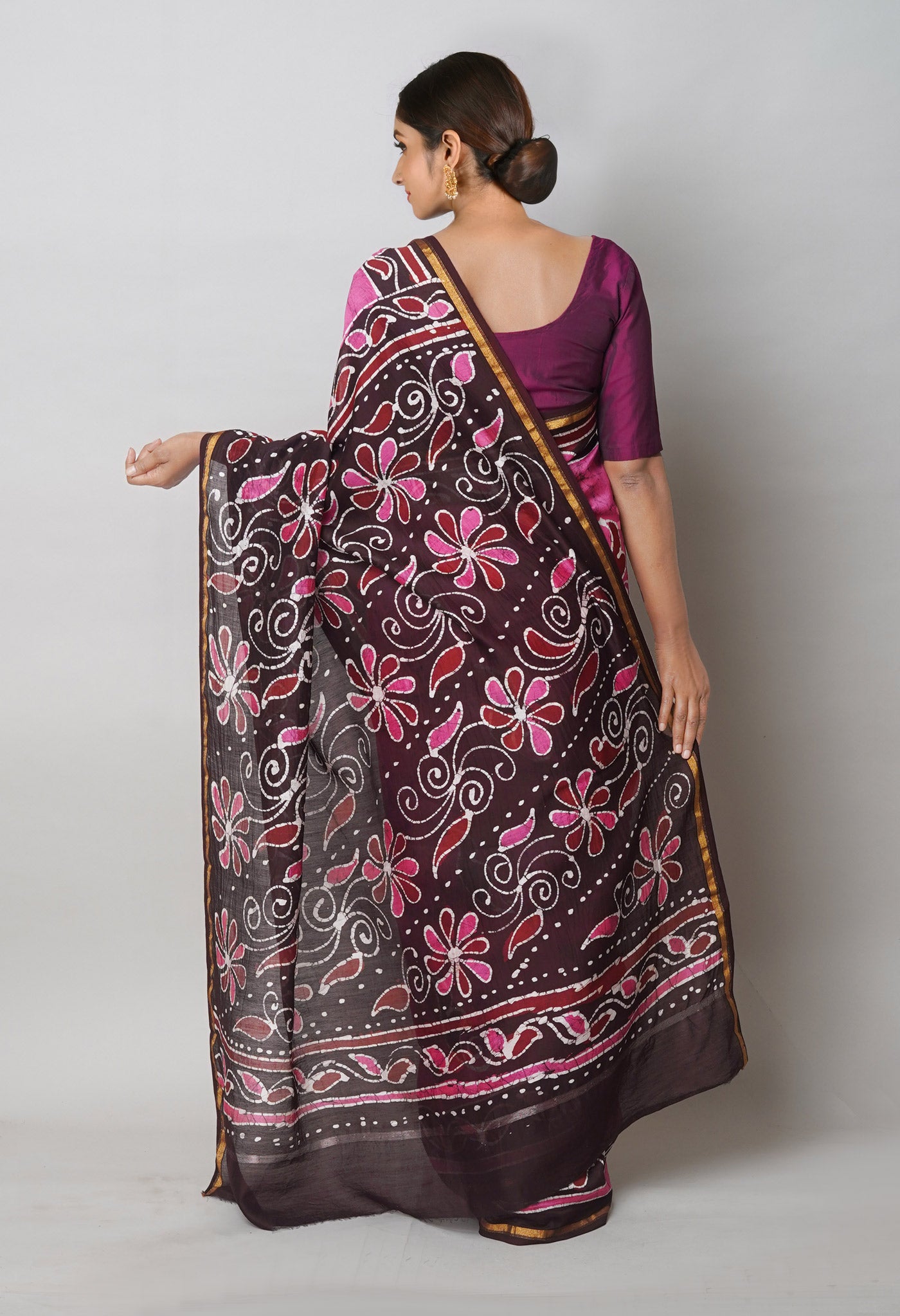 Pink Pure Batik Printed Chanderi Sico Saree