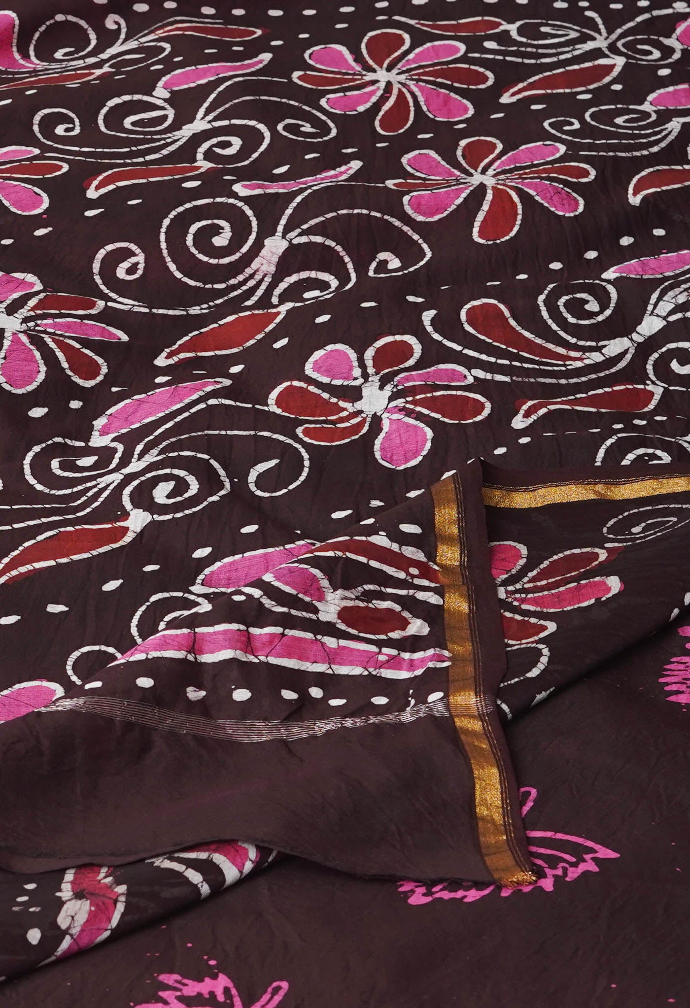Pink Pure Batik Printed Chanderi Sico Saree