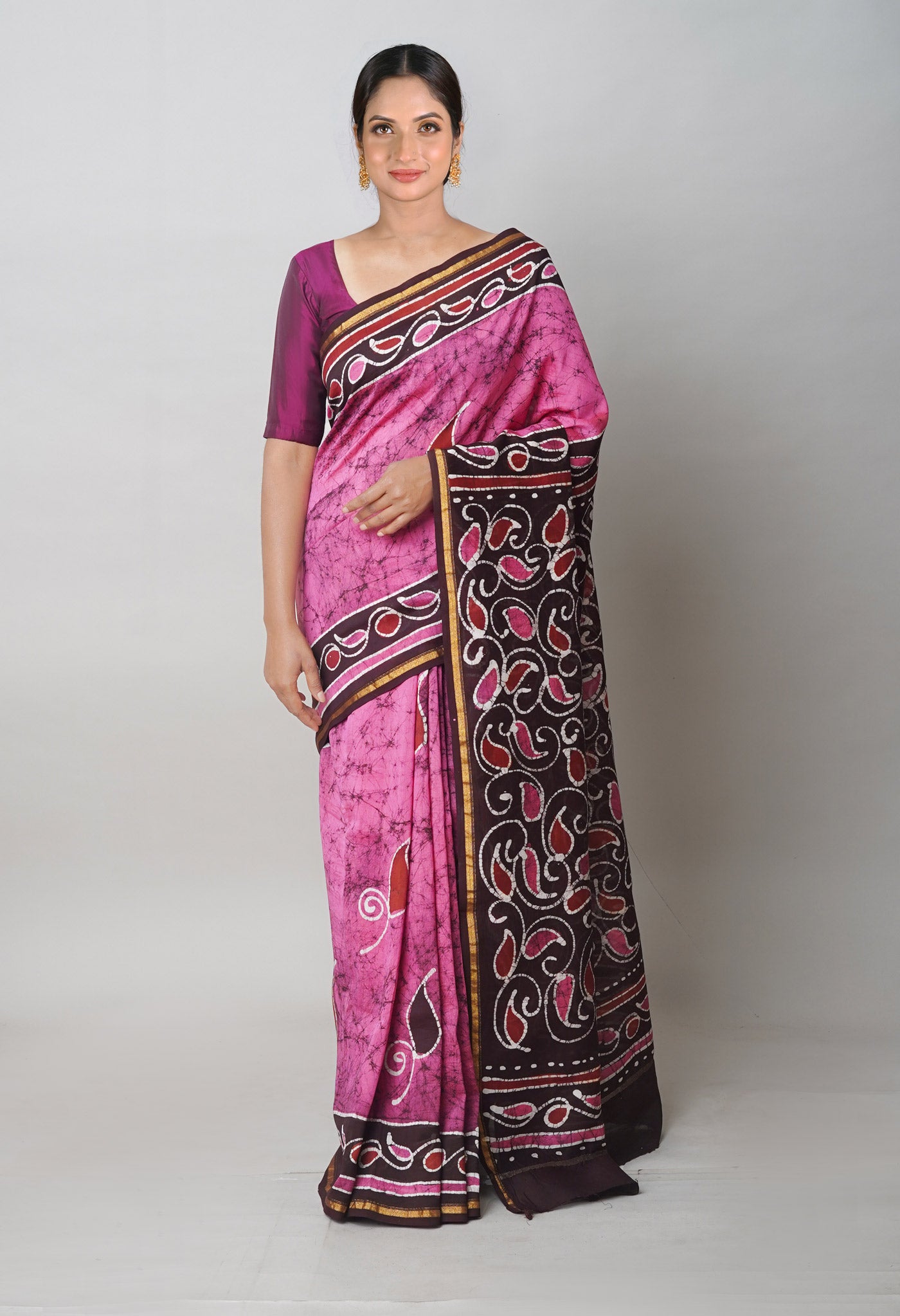Pink Pure Batik Printed Chanderi Sico Saree