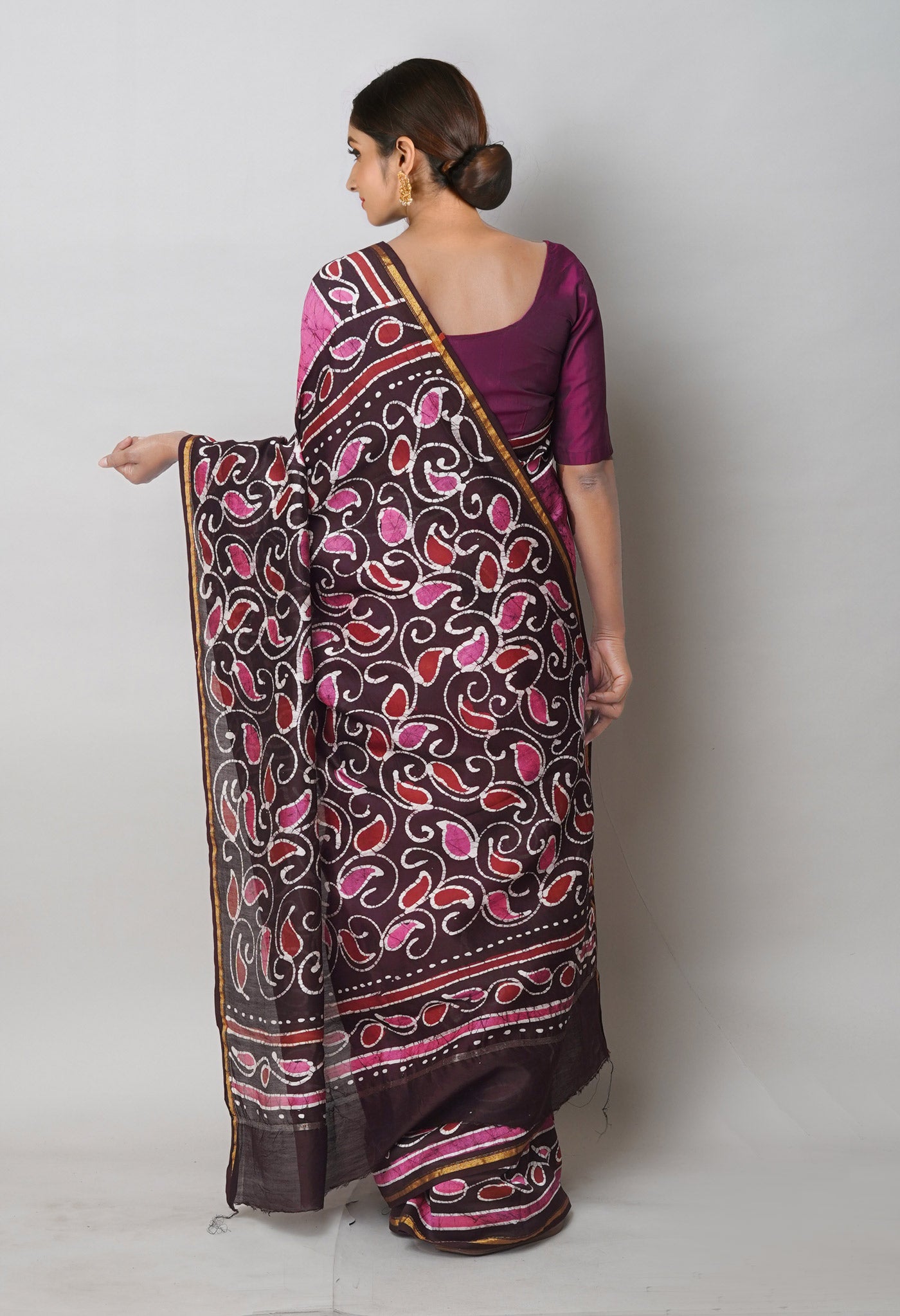 Pink Pure Batik Printed Chanderi Sico Saree