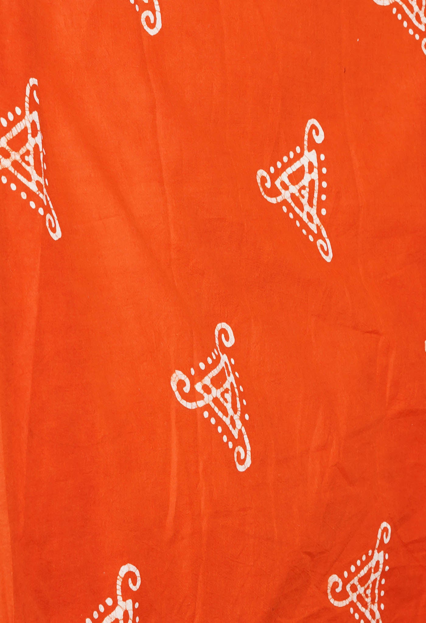 Ivory-Orange Pure Wax Batik Hand Block Printed Superfine Mulmul Cotton Saree