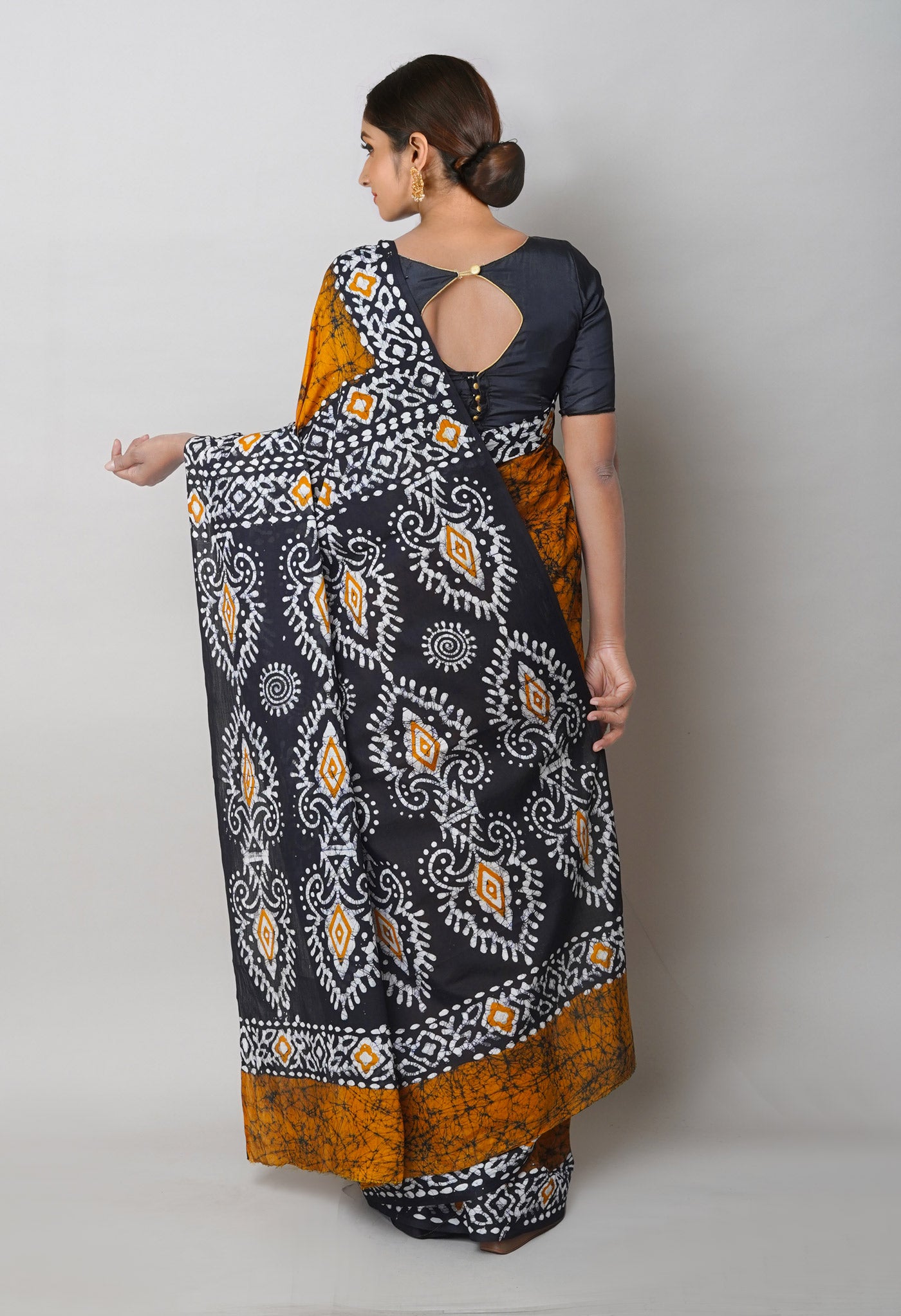 Yellow Pure Hand Block Printed Soft Cotton Saree