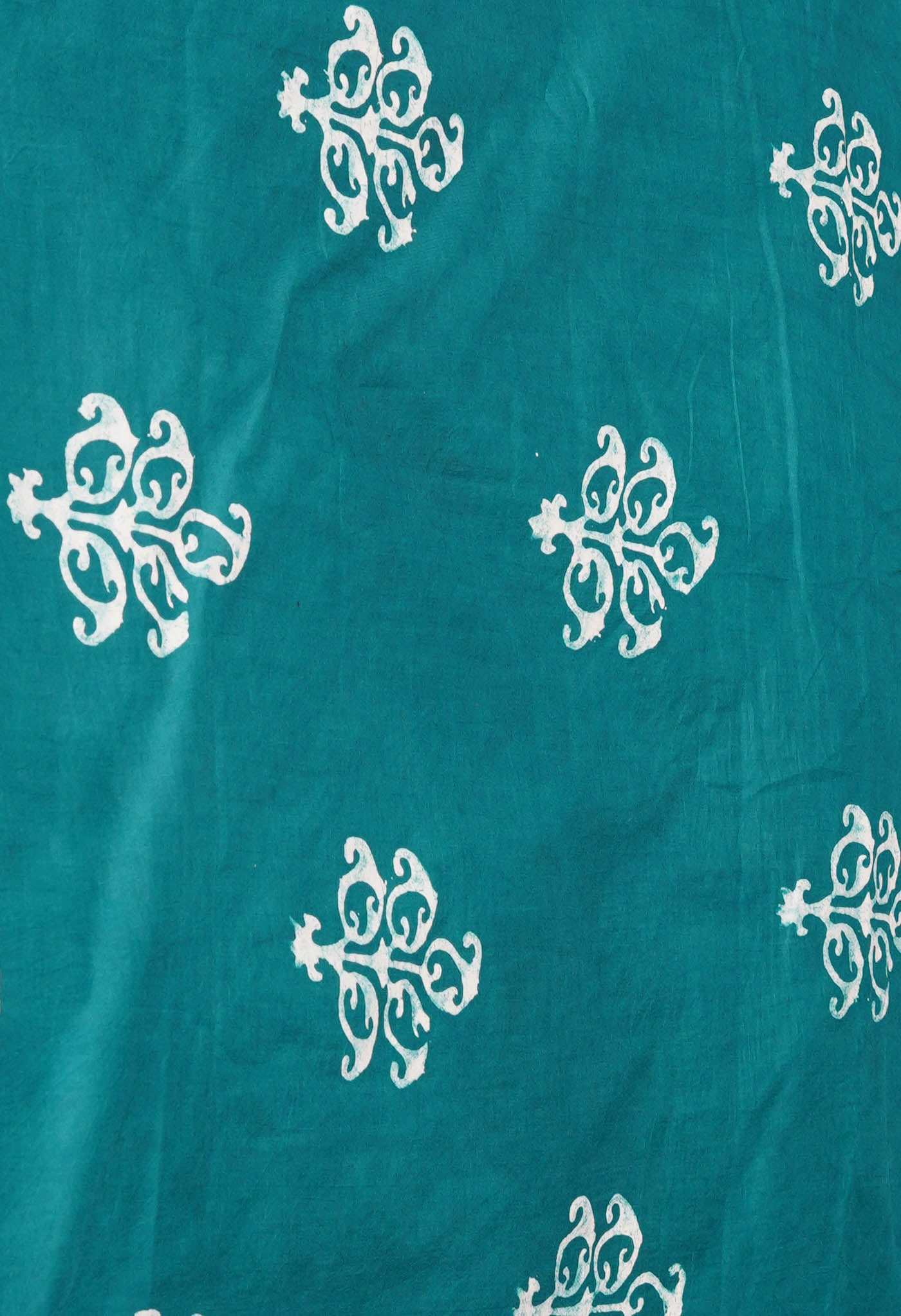 Ivory-Green Pure Wax Batik Hand Block Printed Superfine Mulmul Cotton Saree
