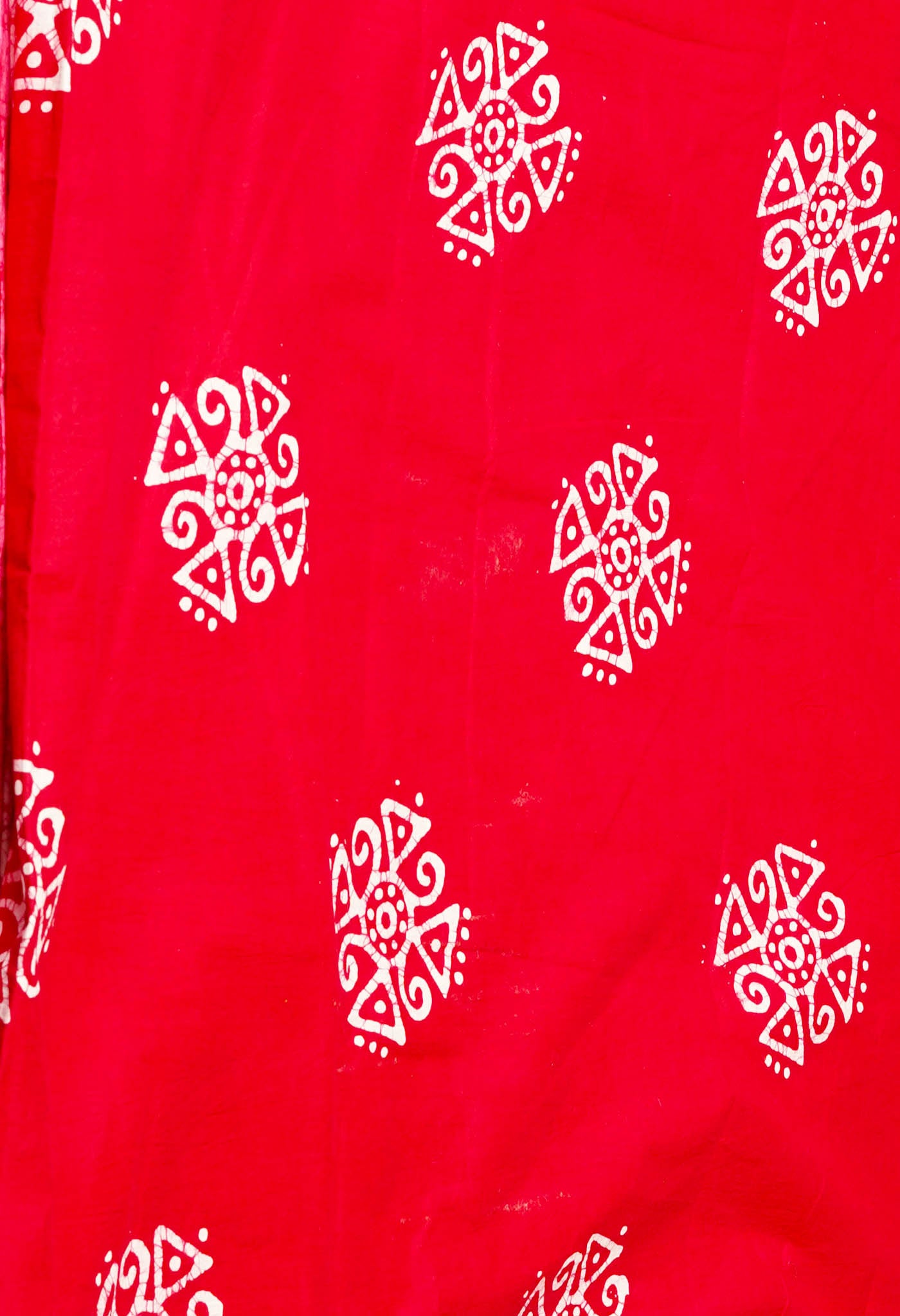 Ivory-Red Pure Wax Batik Hand Block Printed Superfine Mulmul Cotton Saree