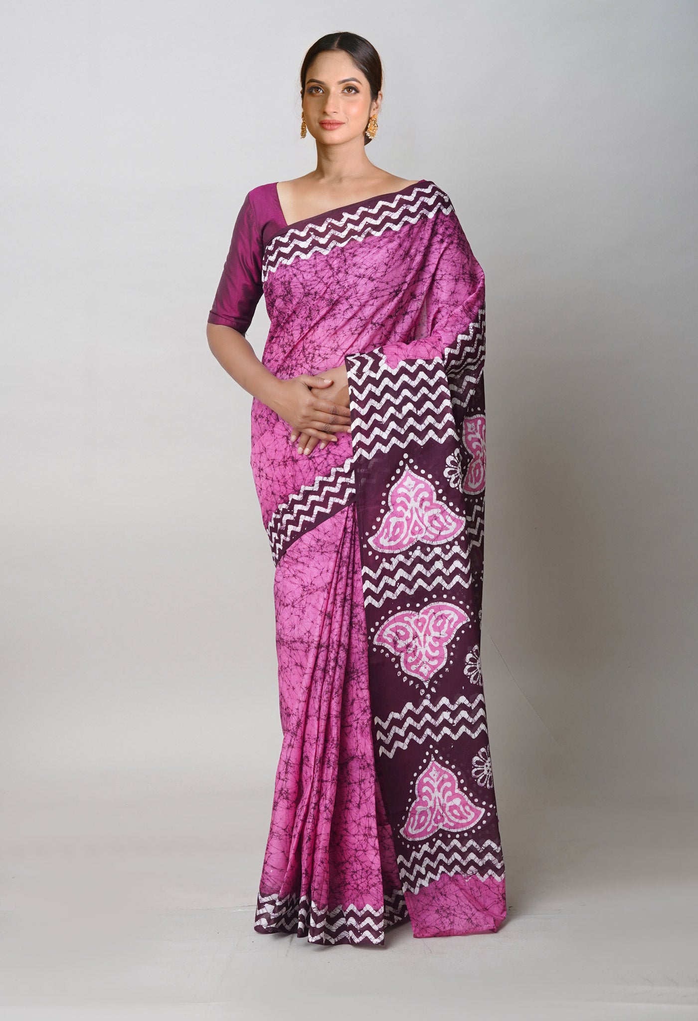 Pink Pure Batik Printed Soft Cotton Saree
