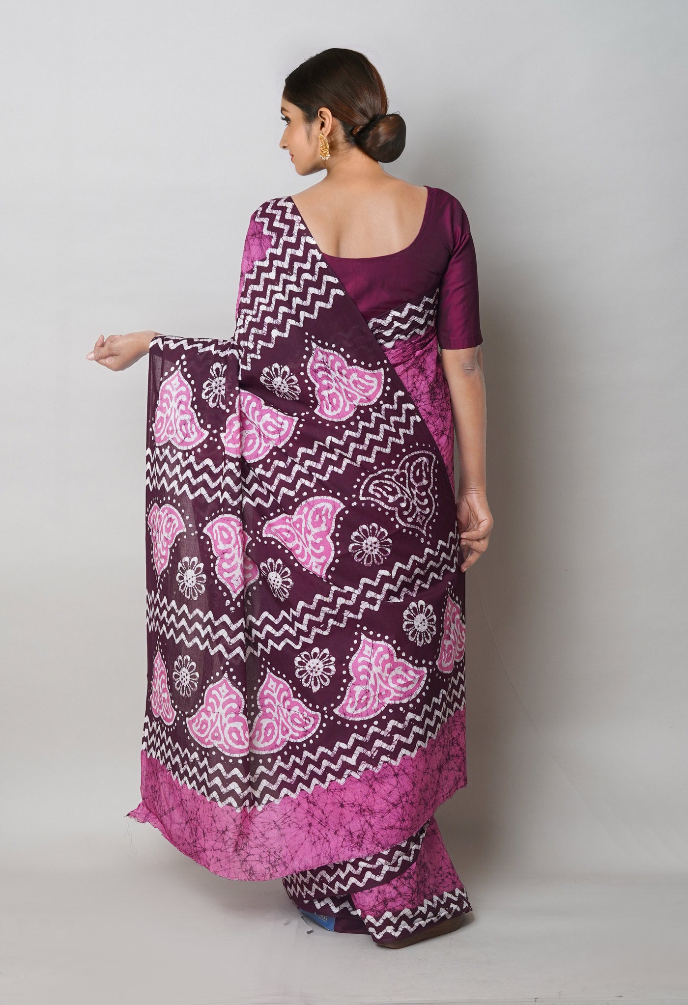 Pink Pure Batik Printed Soft Cotton Saree
